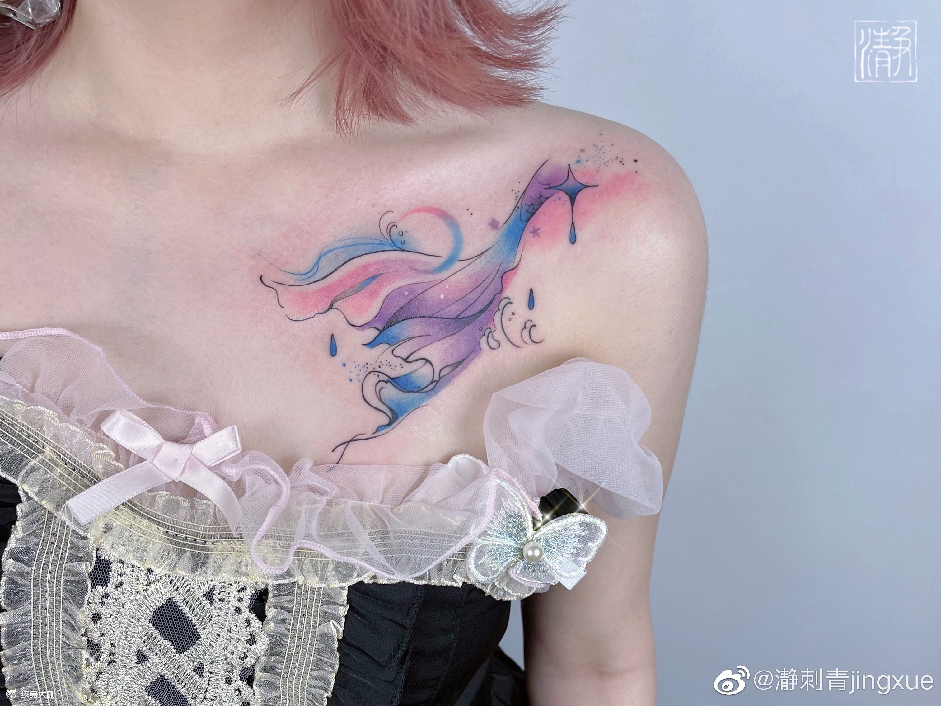 锁骨美人鱼尾_纹身图案手稿图片_jingxue的纹身作品集