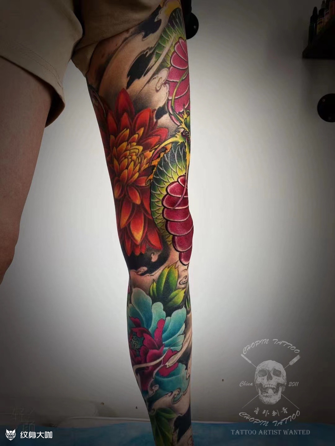 新传统龙主题花腿_纹身图案手稿图片_肖邦成都三店的纹身作品集