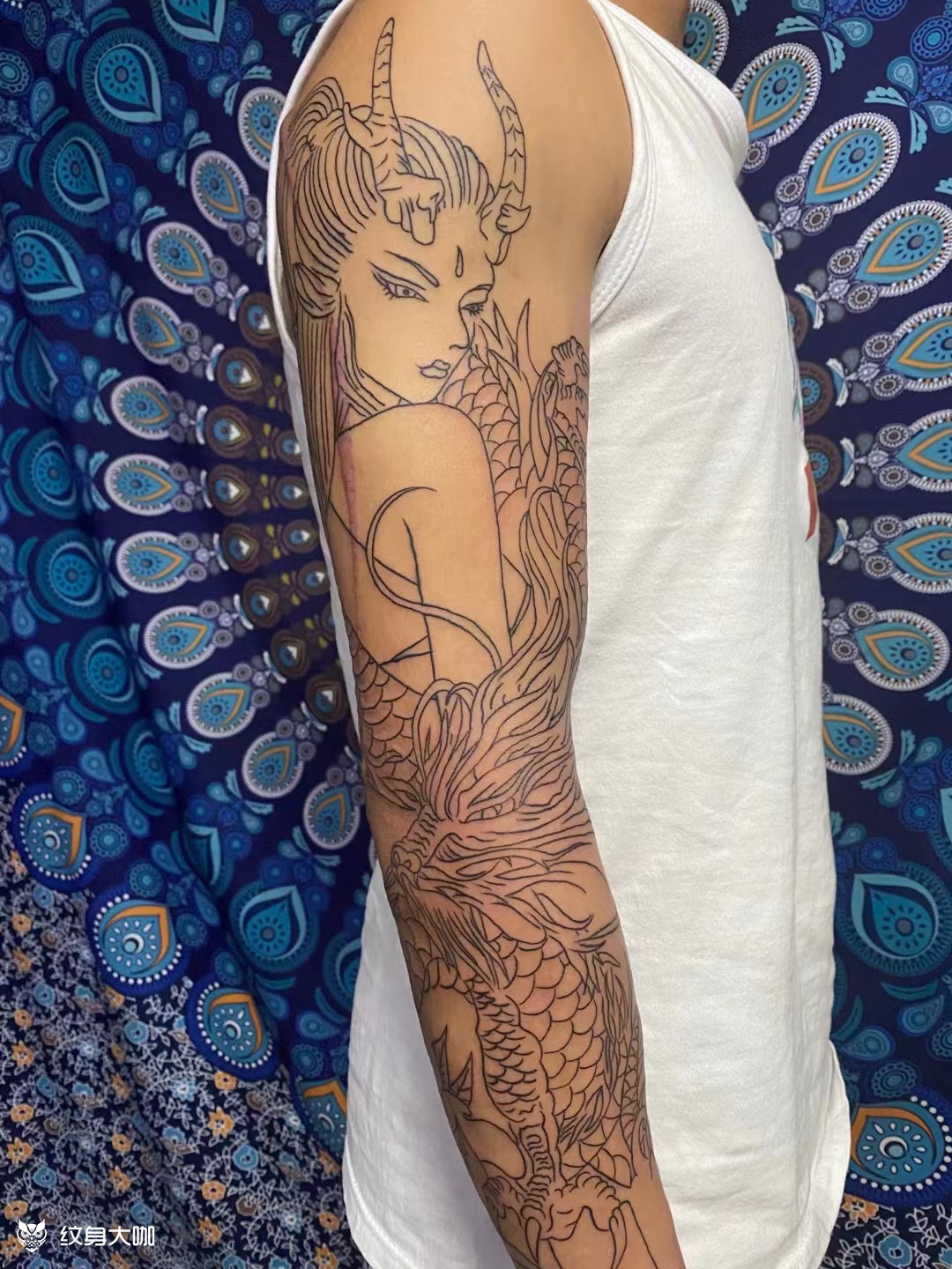 龙姬花臂线条_纹身图案手稿图片_tattoo 阳阳的纹身作品集