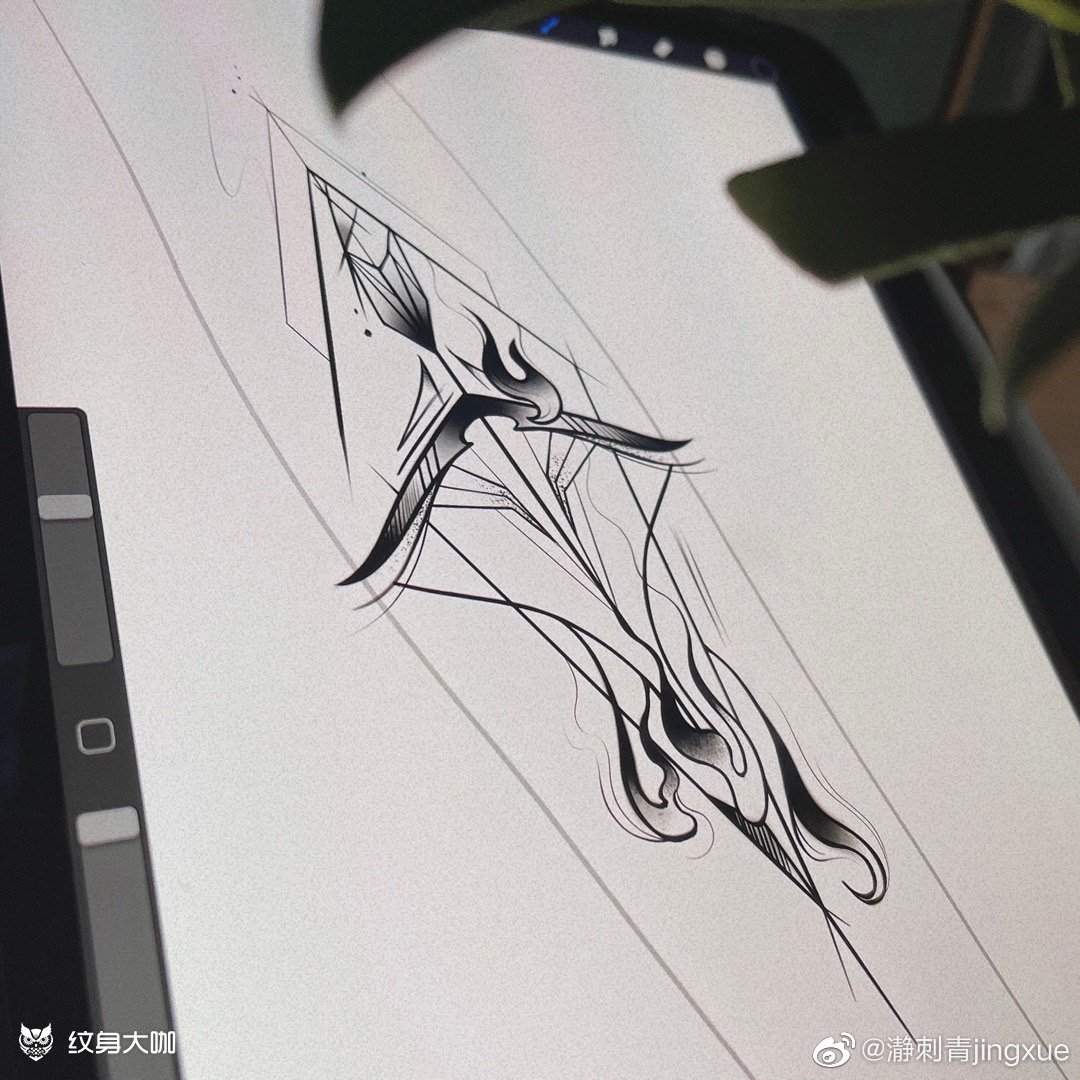 定制弓箭与火纹身手稿_纹身图案手稿图片_jingxue的纹身作品集