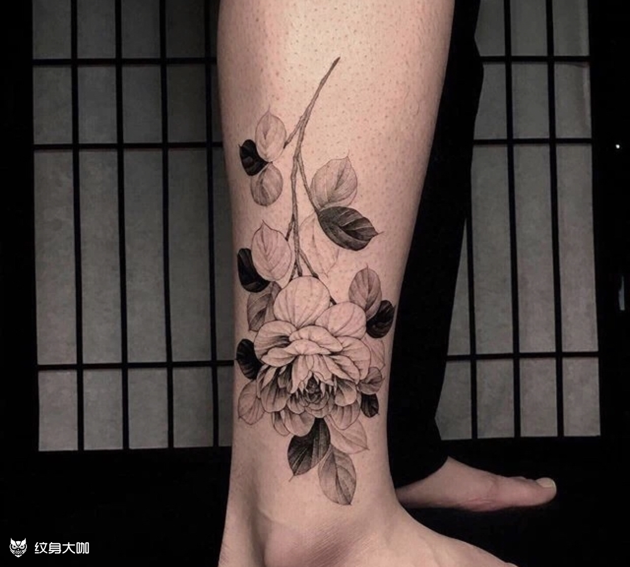 小腿素花_纹身图案手稿图片_周培荣的纹身作品集