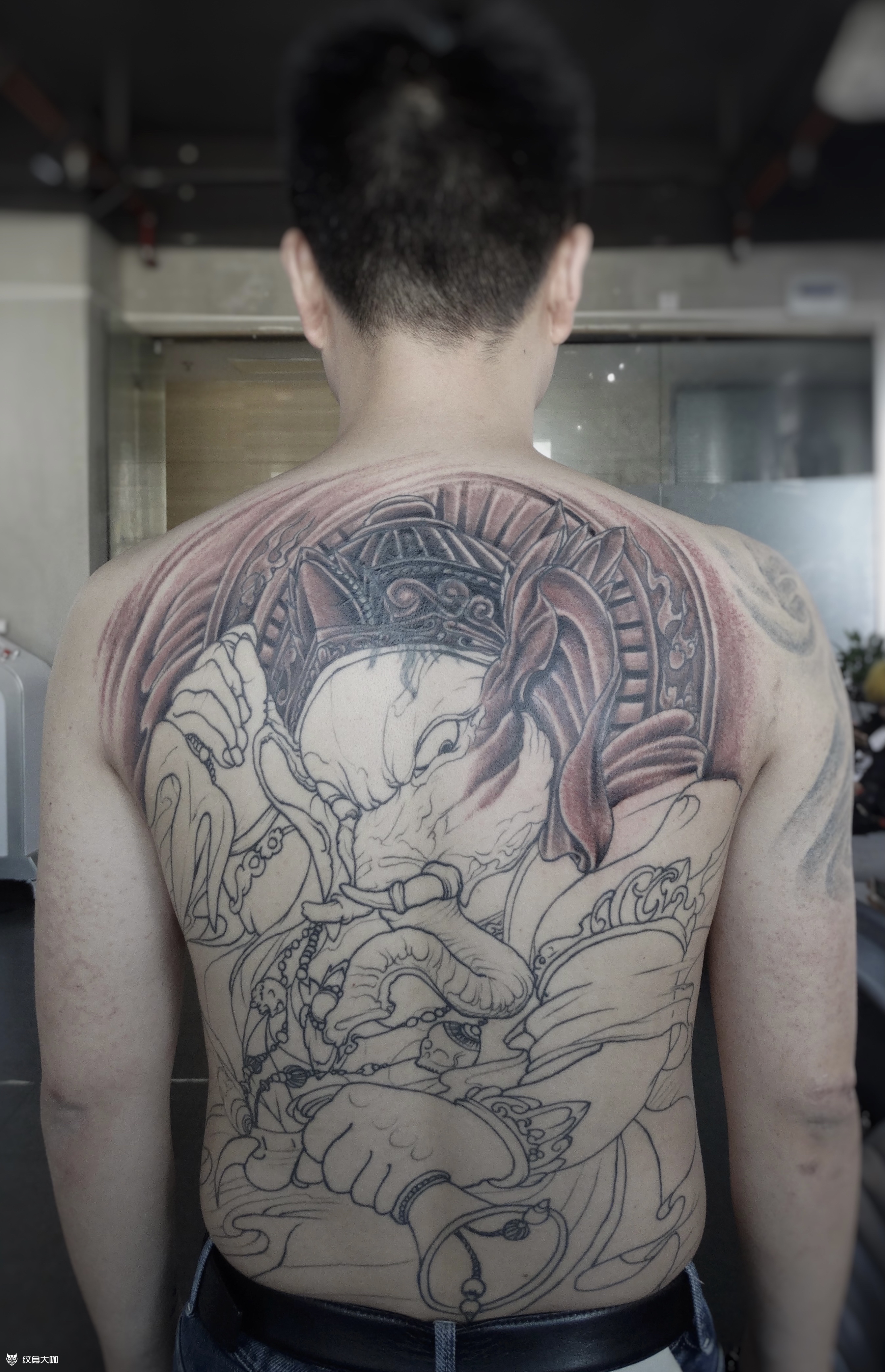 满背象神,未完成_纹身图案手稿图片_唐浩的纹身作品集