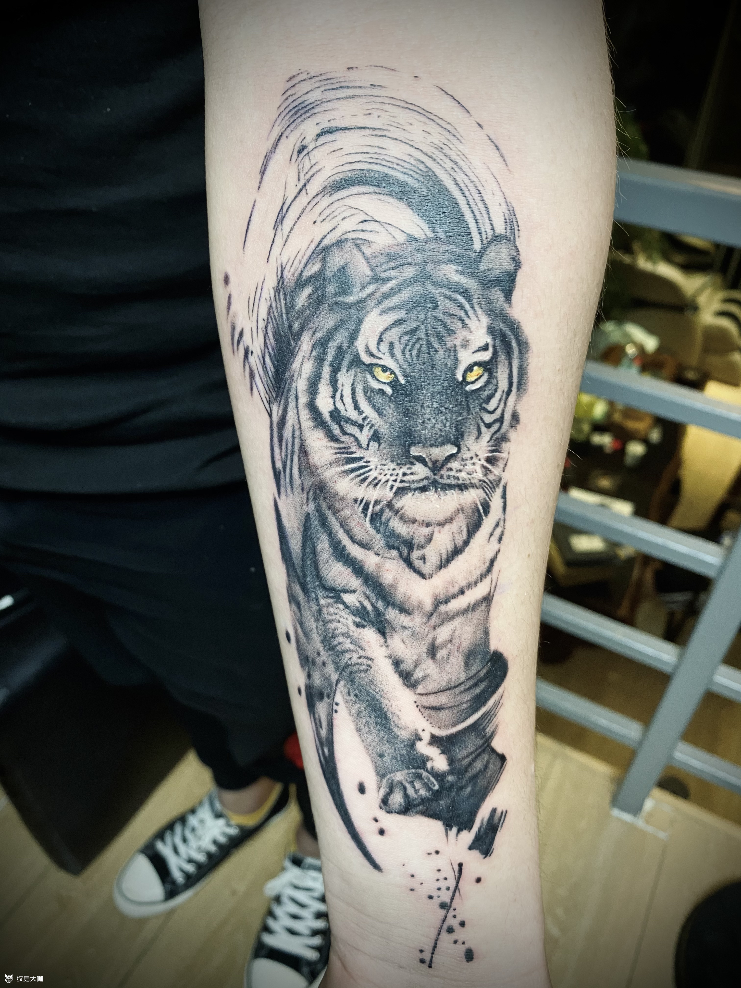 泼墨写意老虎_纹身图案手稿图片_陈龙的纹身作品集