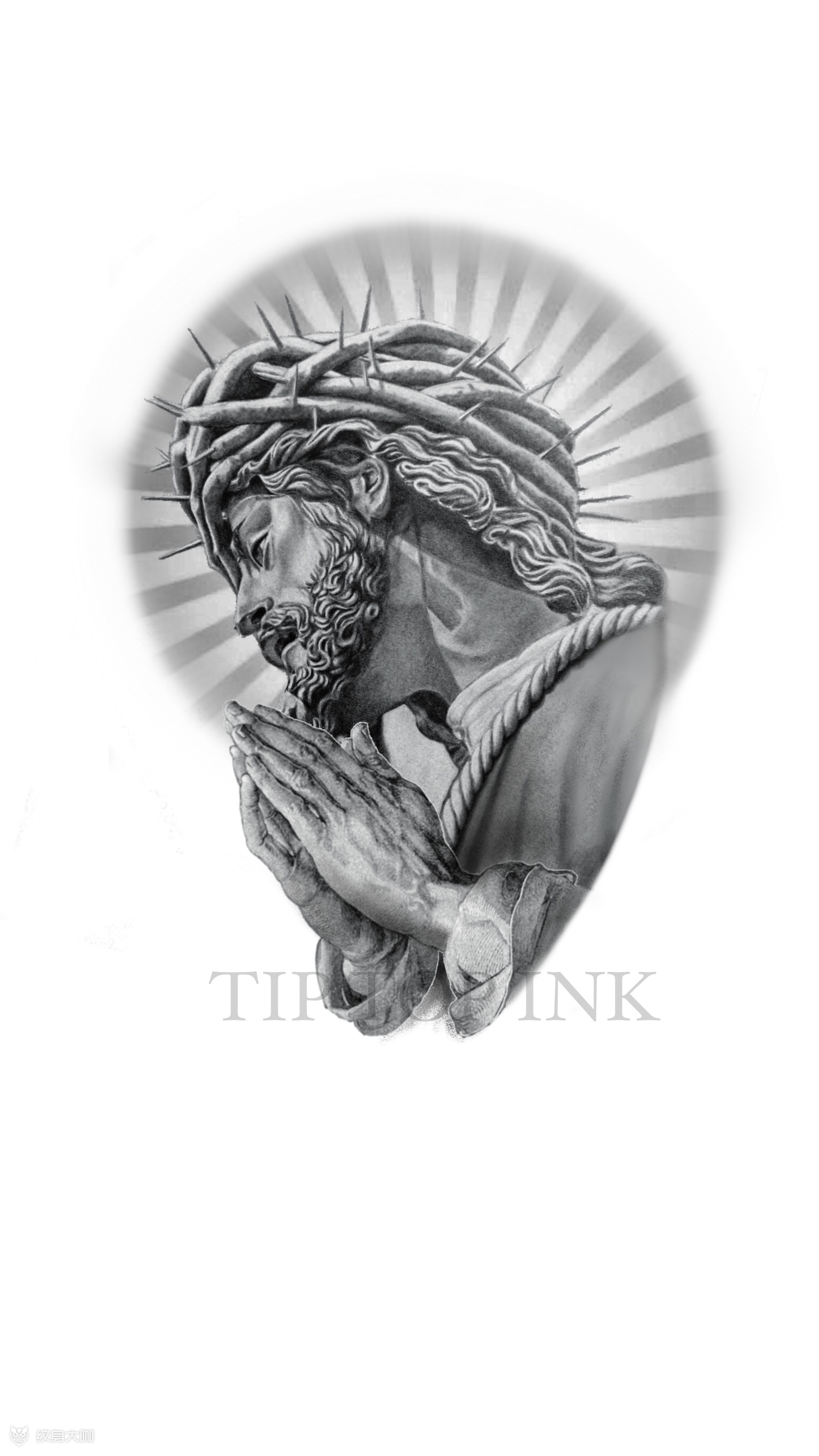 耶稣在祈祷0599_纹身图案手稿图片_原也的纹身作品集