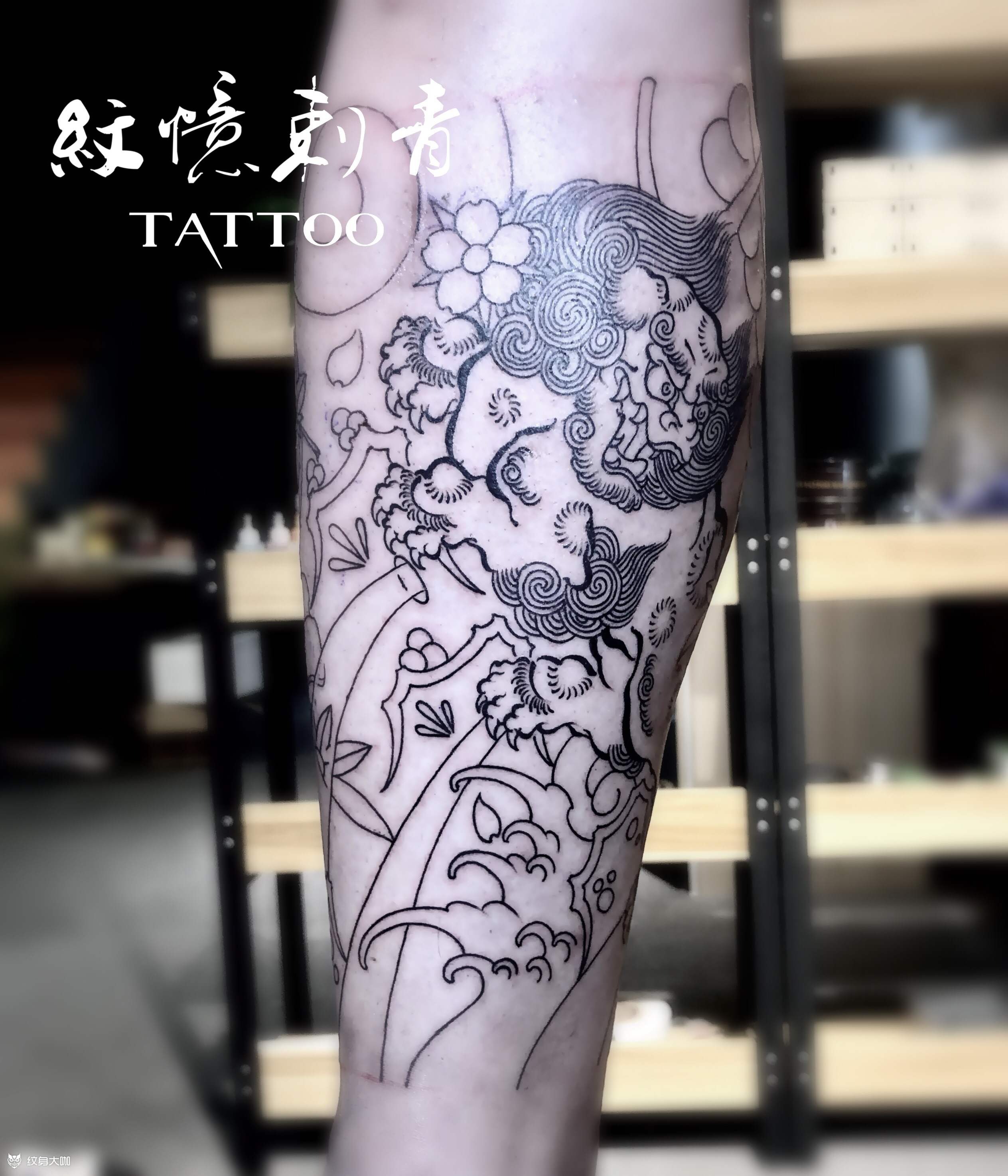 日式老传统,包小腿待上色_纹身图案手稿图片_熊杰的纹身作品集