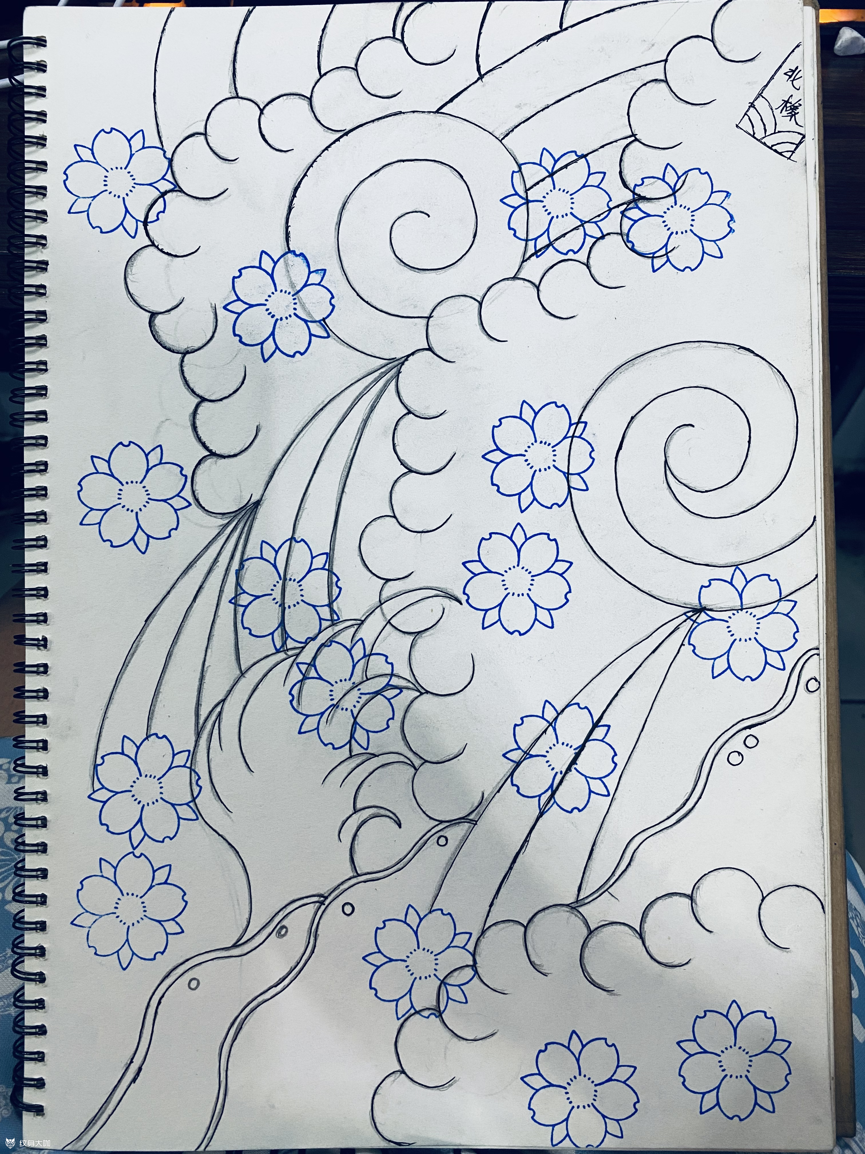 樱花臂_纹身图案手稿图片_北橡的纹身作品集
