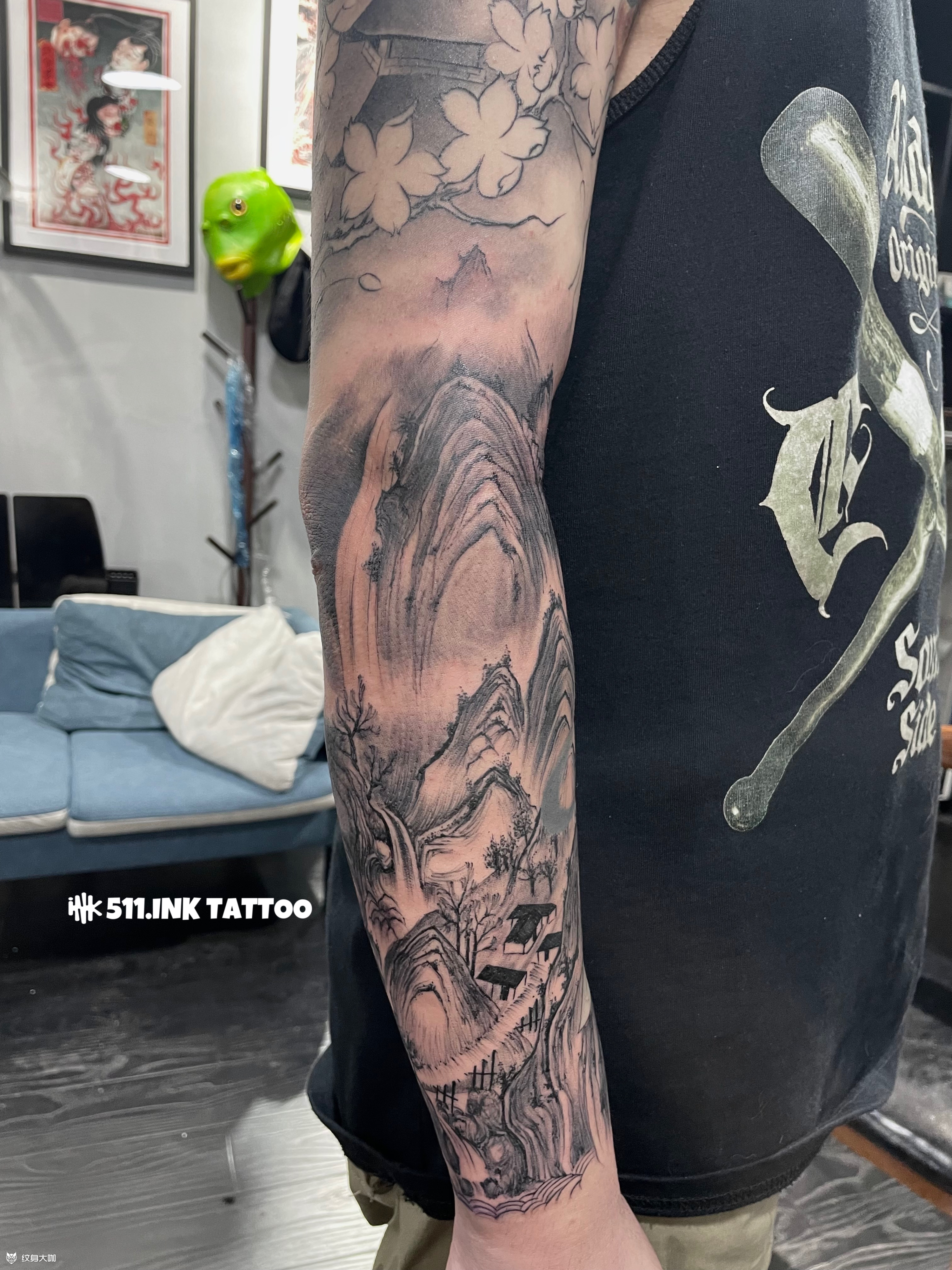 山水_纹身图案手稿图片_唐师傅的纹身作品集