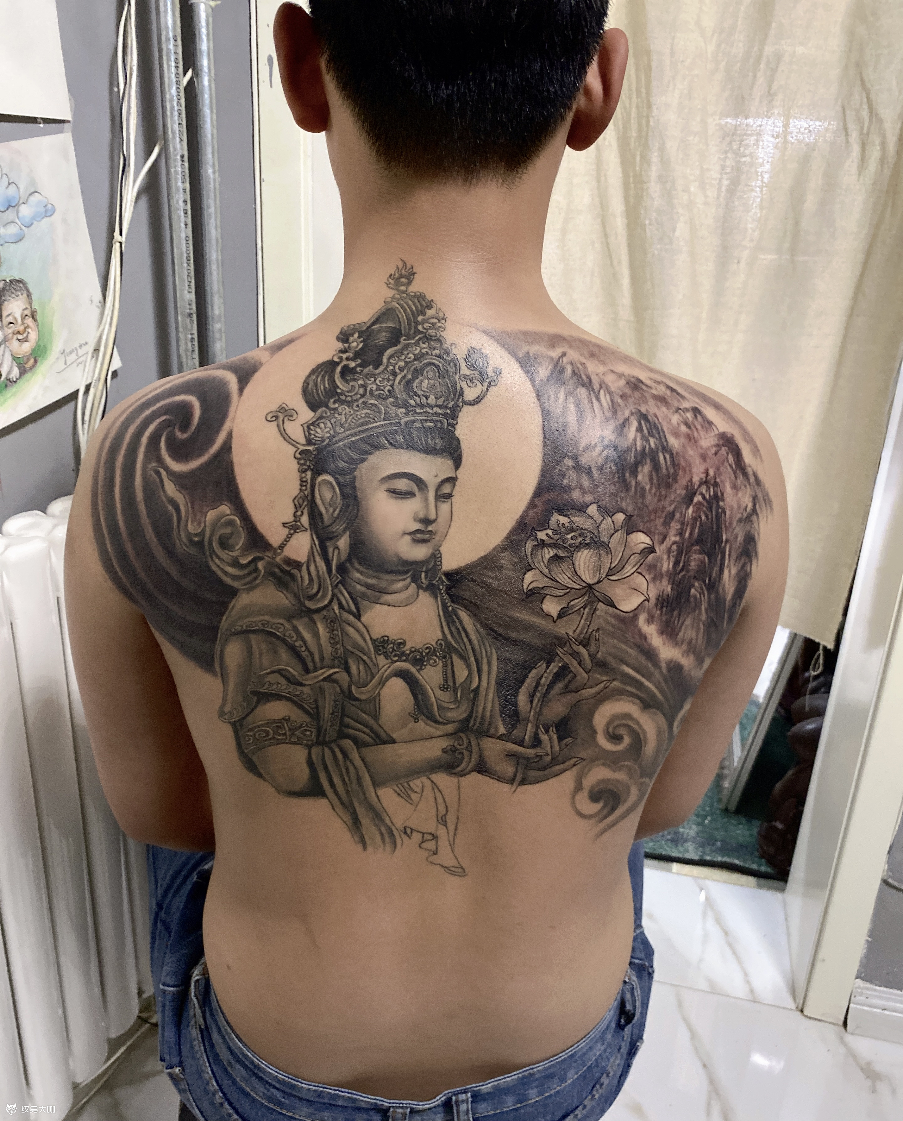 满背普贤菩萨未完_纹身图案手稿图片_姜华的纹身作品集