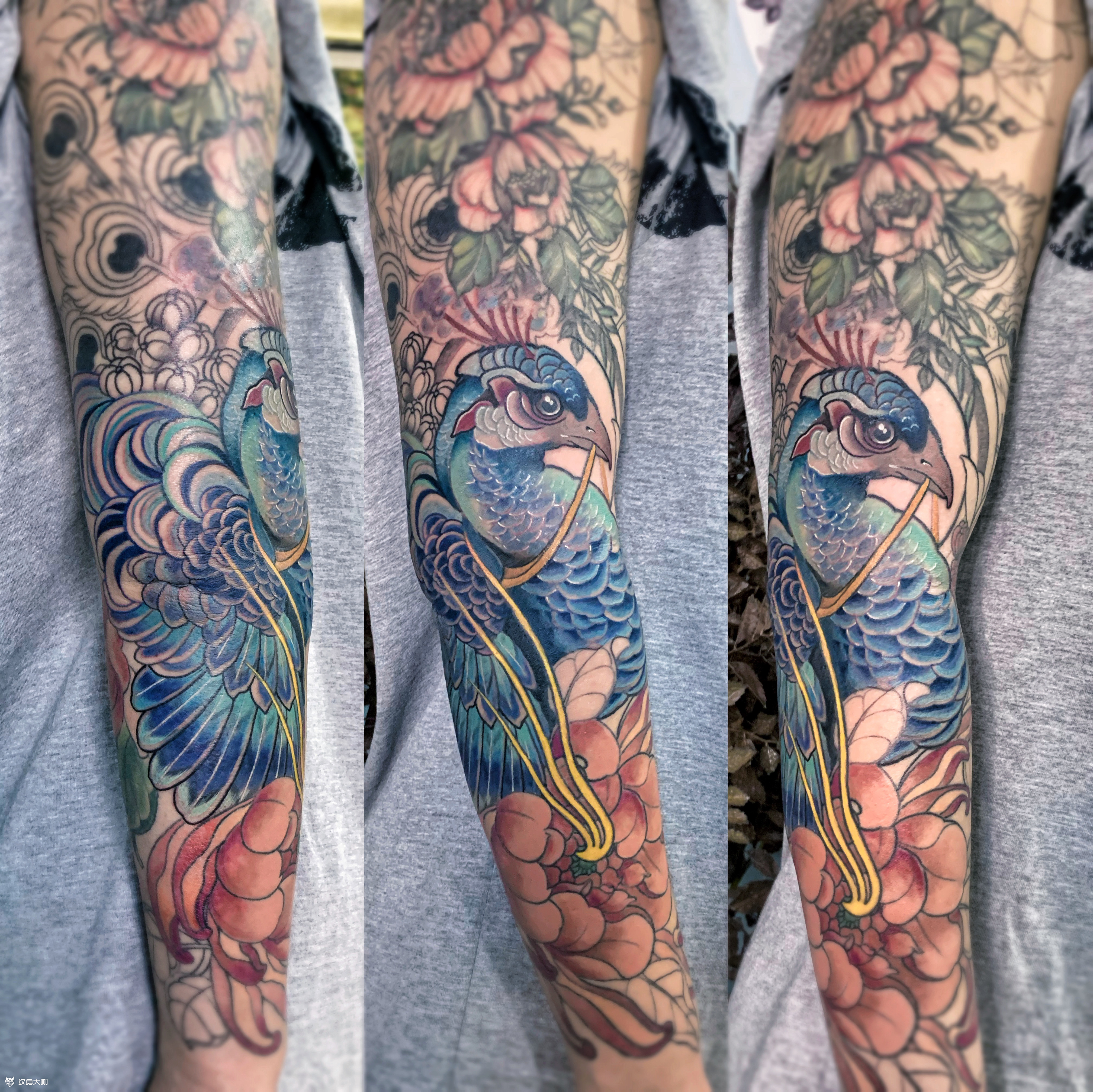 孔雀花臂花臂公事 进度80%_纹身吧社区 - 纹身大咖