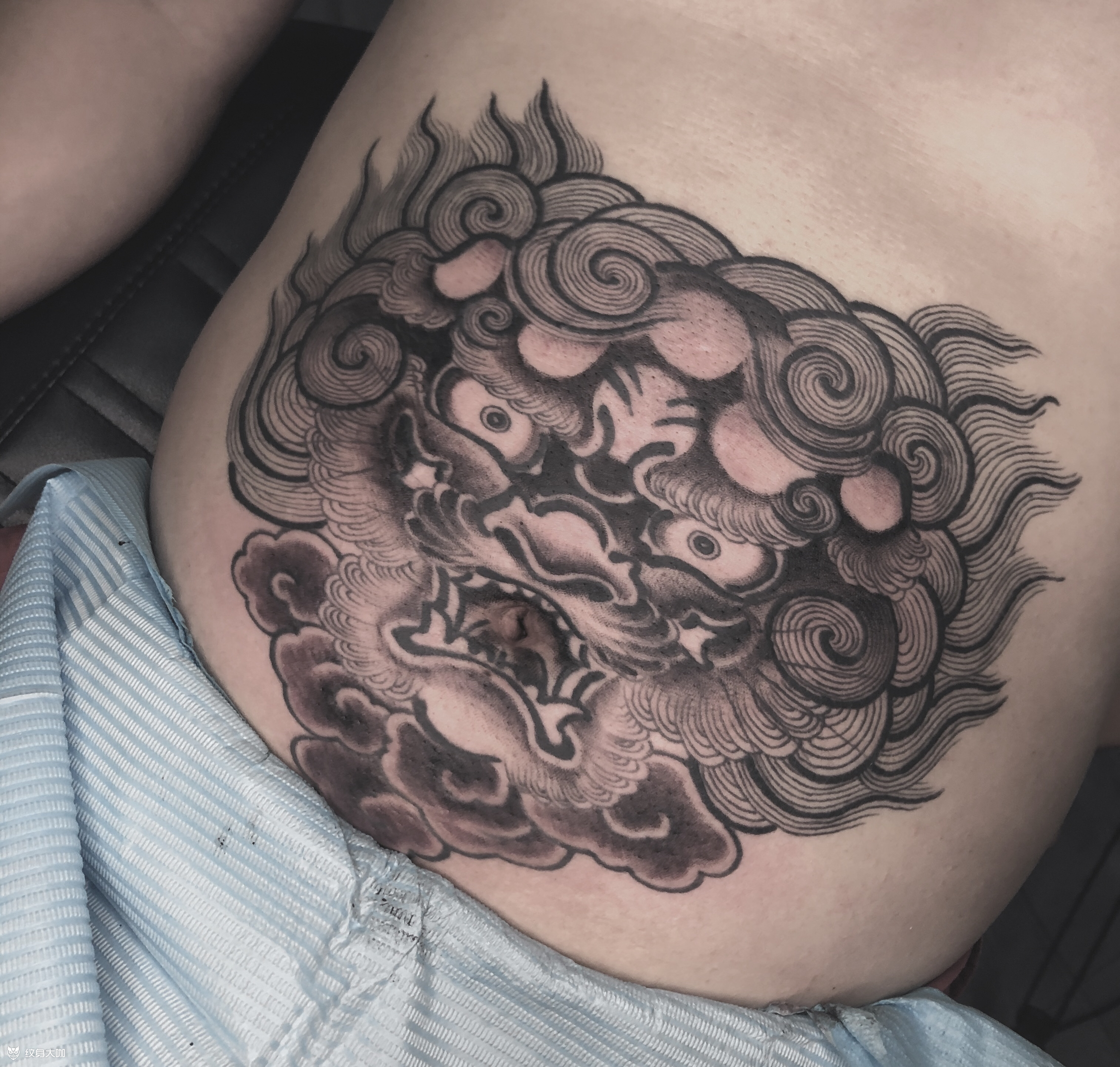腹部唐狮|遮盖设计_纹身图案手稿图片_龙美的纹身作品集