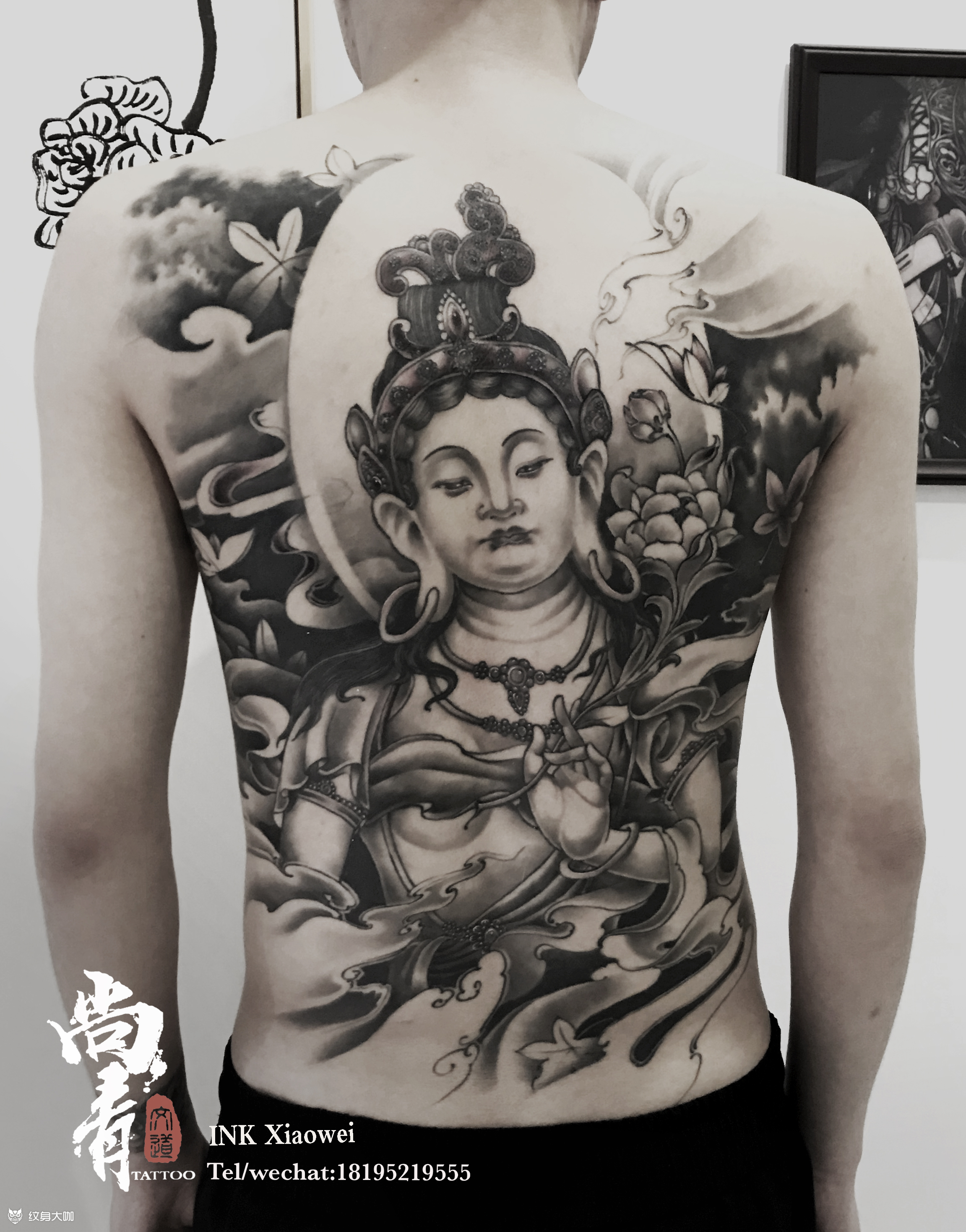 满背菩萨_纹身图案手稿图片_小伟的纹身作品集