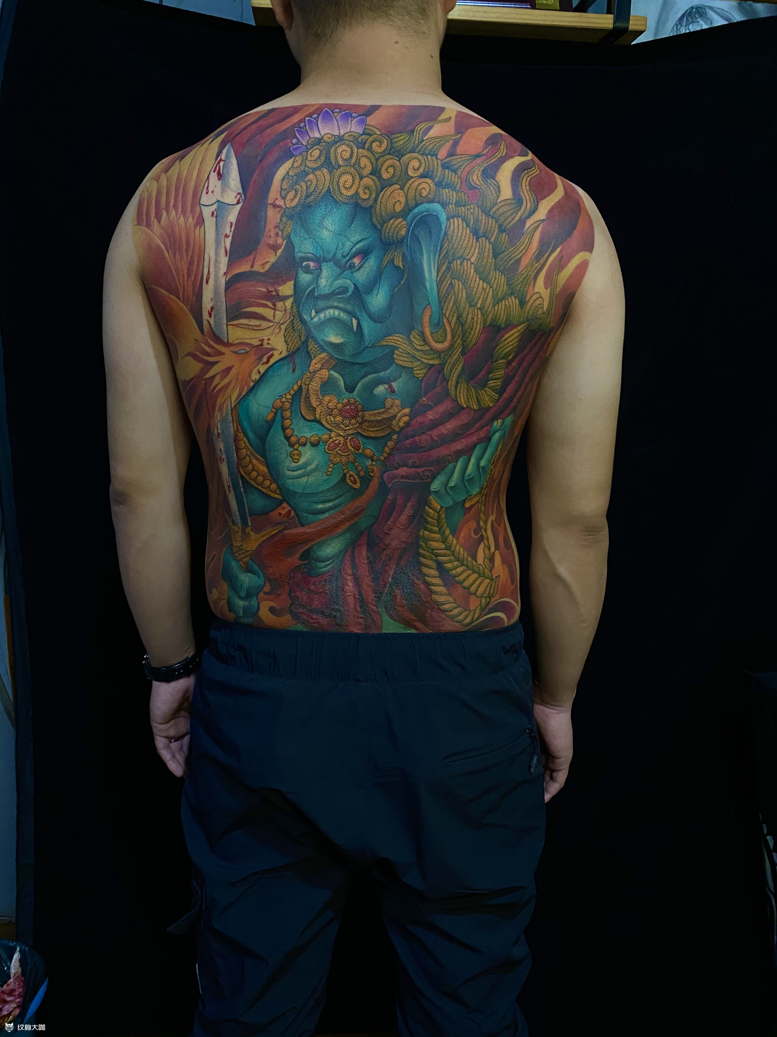 不动明王 凤凰 满背 重彩_纹身图案手稿图片_御刺清 雕浪的纹身作品集