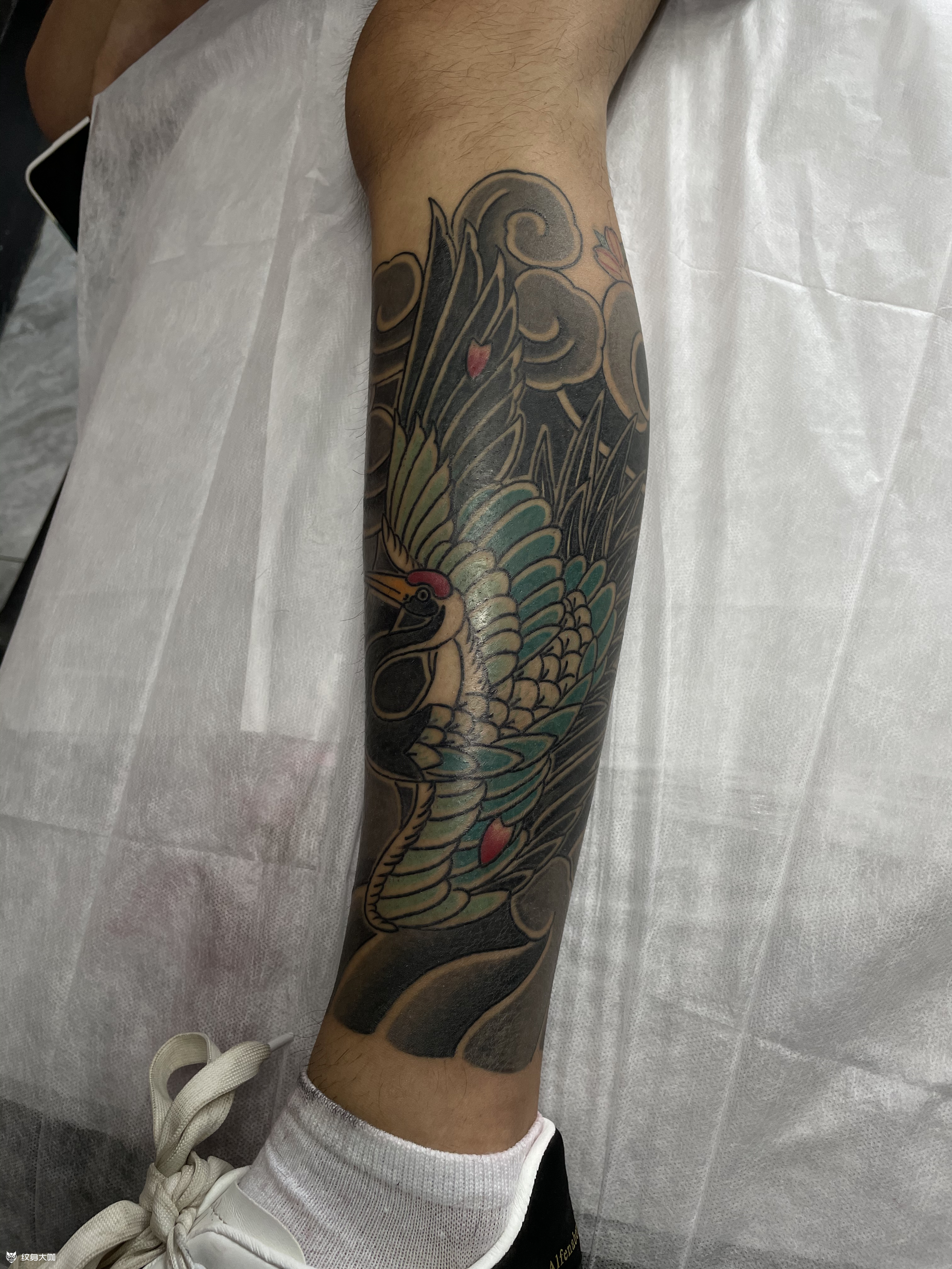 仙鹤纹身图案小腿图片