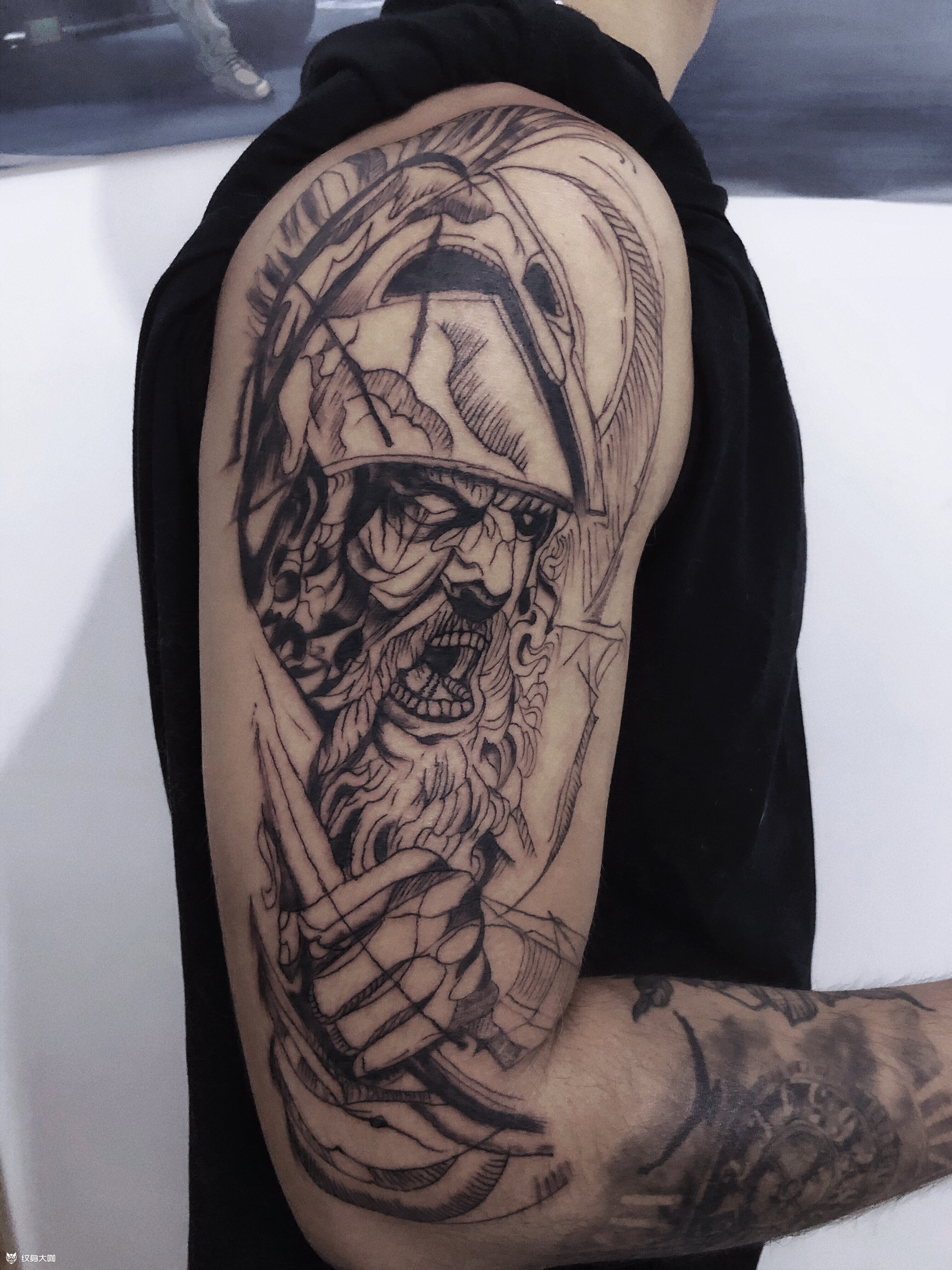 斯巴达勇士首扎,未完成_纹身图案手稿图片_yuanye tattoo的纹身作品集