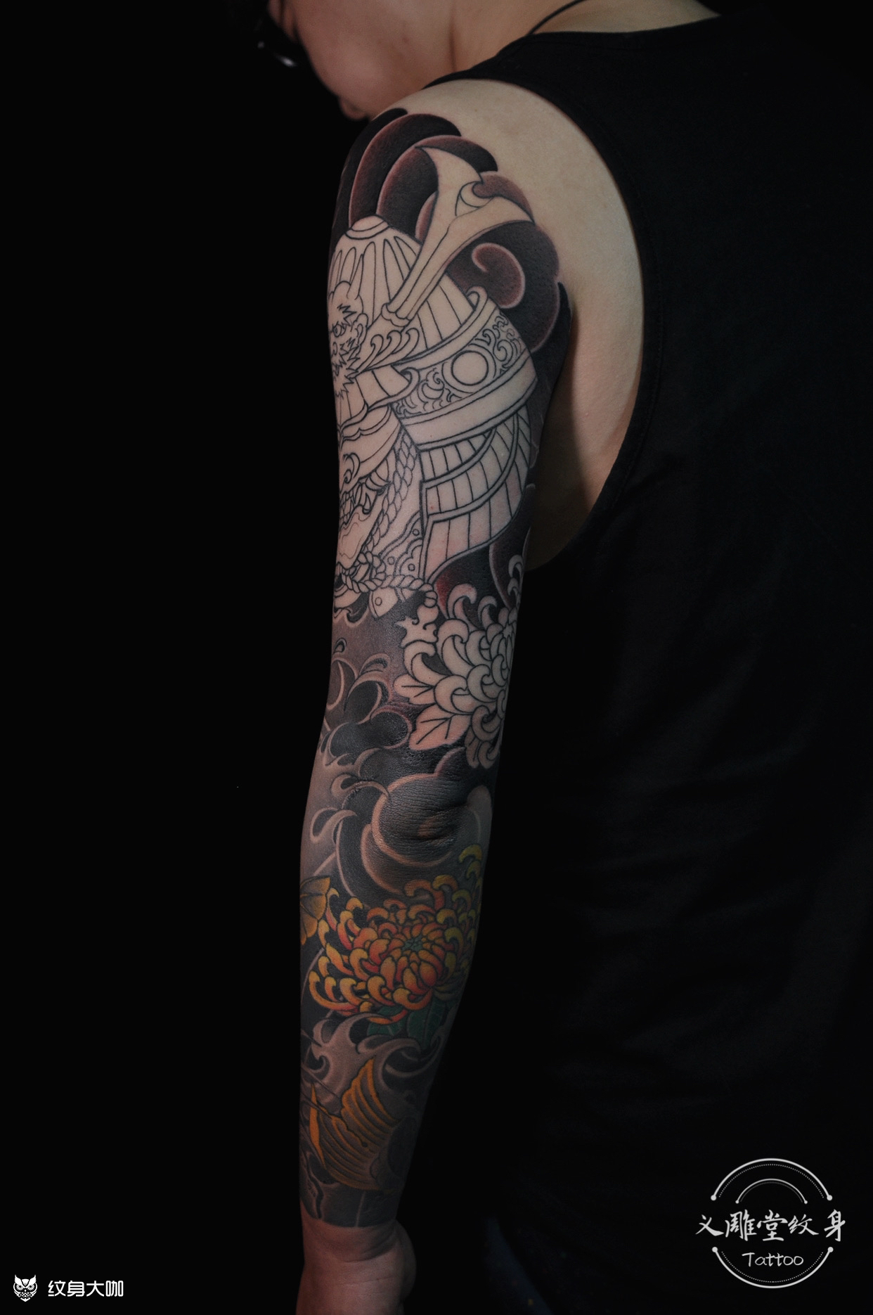 鬼武士花臂纹身_纹身图案手稿图片_义老师的纹身作品集