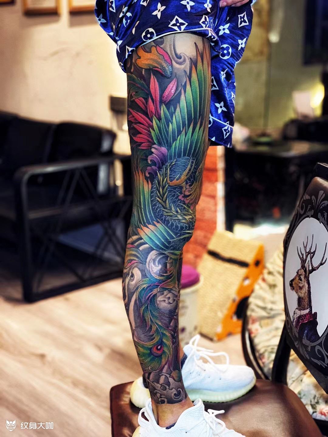 凤凰仙鹤花腿_纹身图案手稿图片_南昌刺墨的纹身作品集