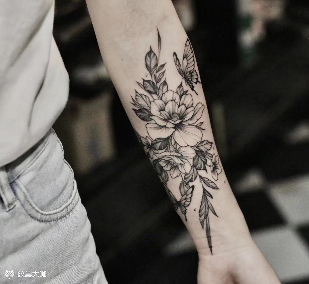 点刺#素花#_纹身图案手稿图片_糖哥的纹身作品集