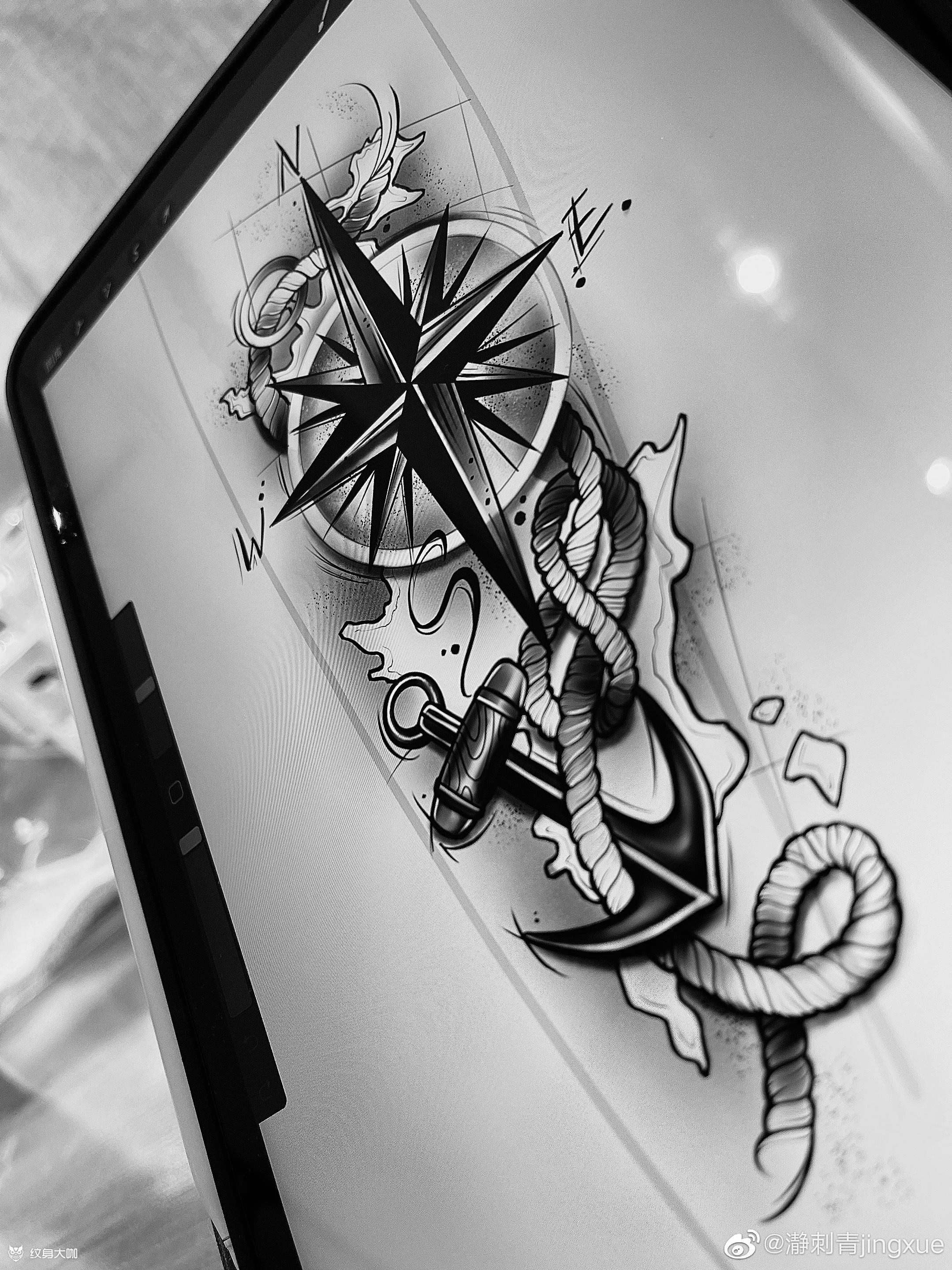 航海元素遮盖字母设计客订素描_纹身吧社区 - 纹身大咖