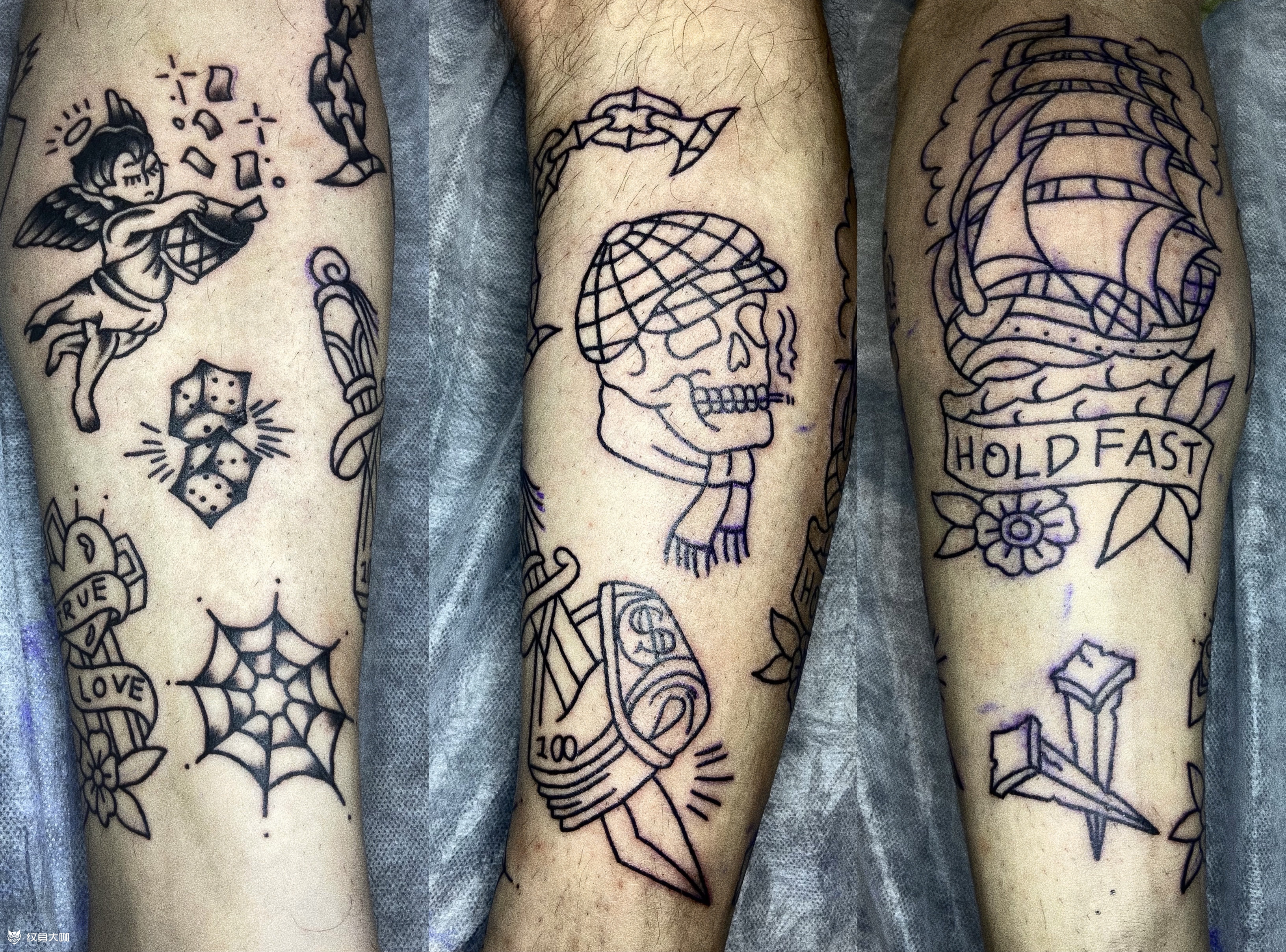 oldschool花腿拼接未完_纹身图案手稿图片_jd的纹身作品集