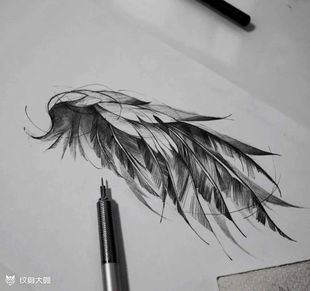翅膀纹身手稿图案大全图片
