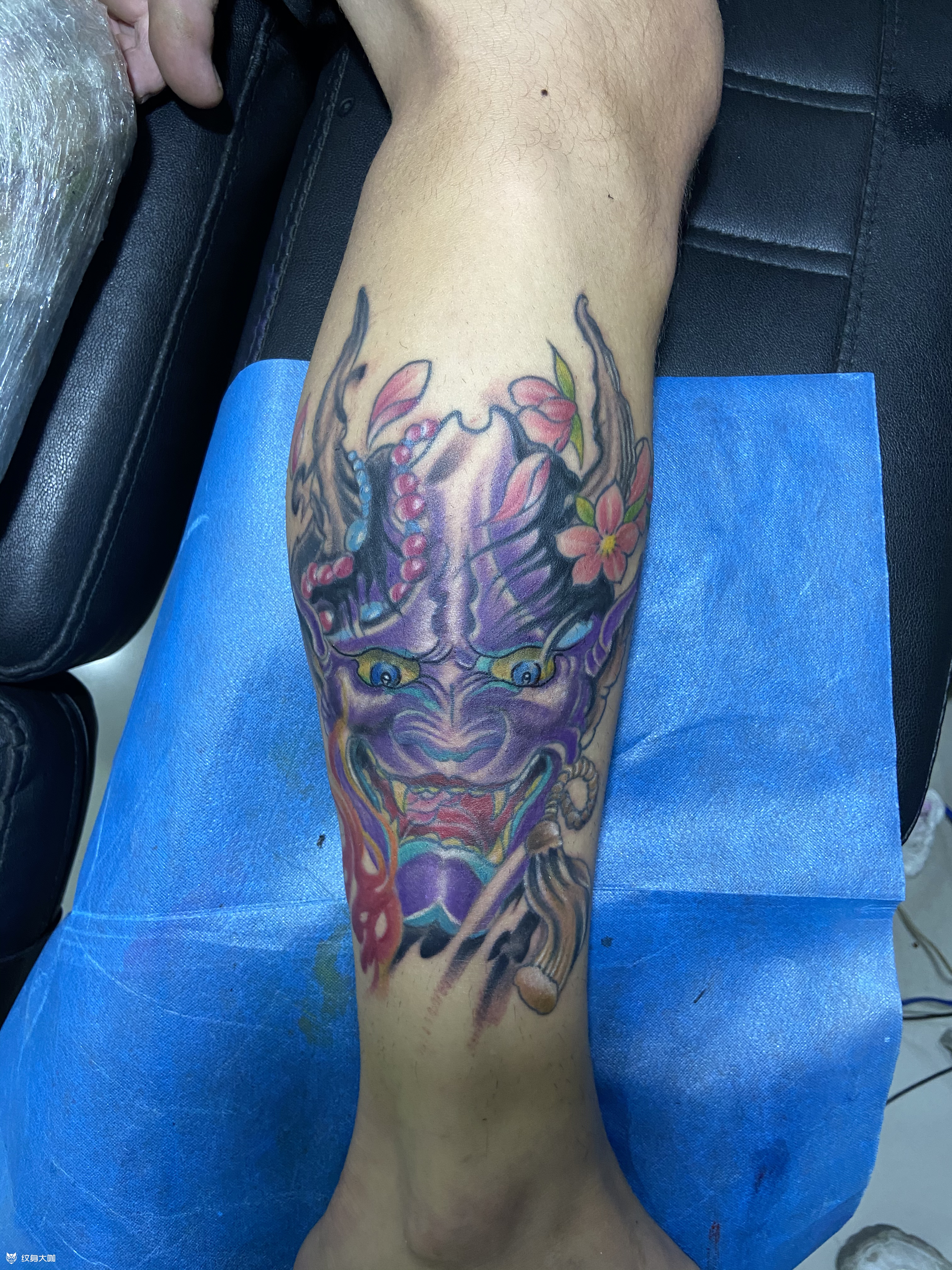 小腿般若上色完成_纹身图案手稿图片_阿娟老师的纹身作品集
