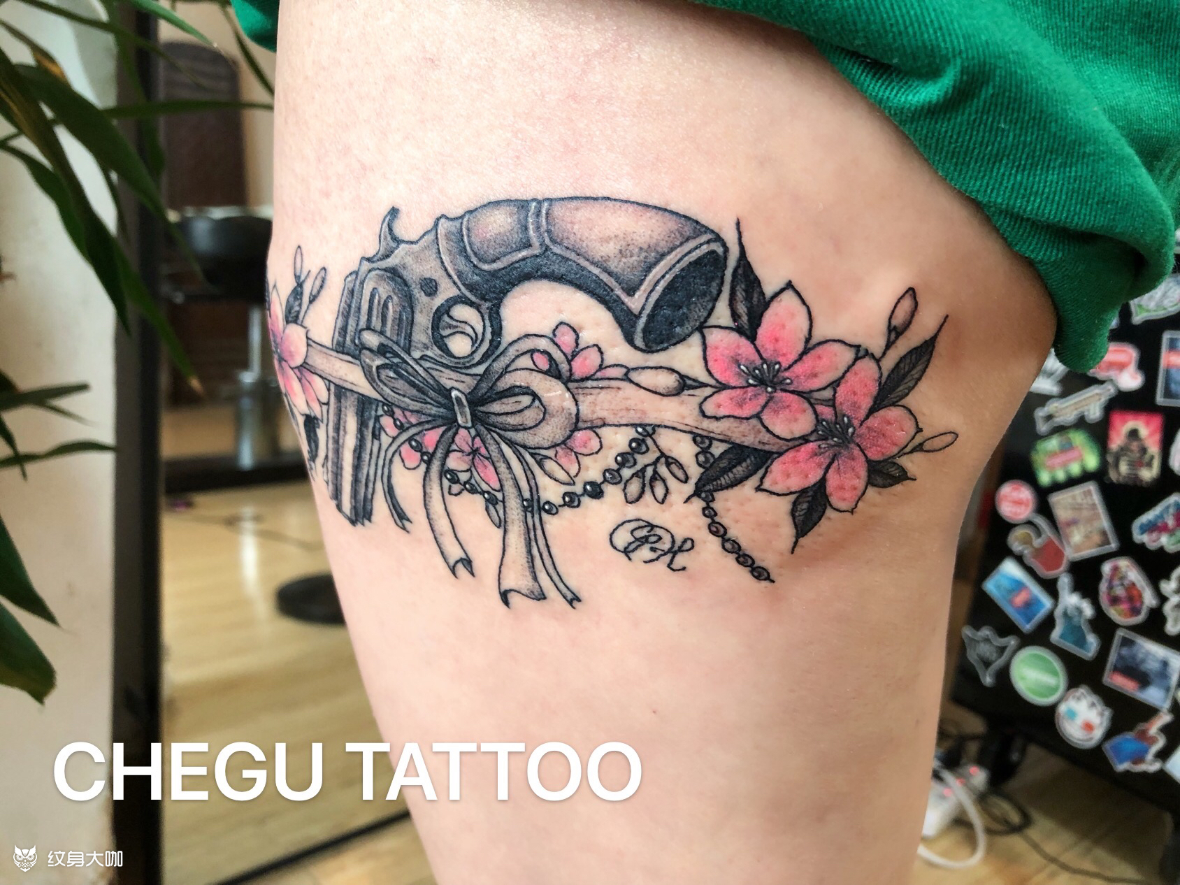 枪花_纹身图案手稿图片_李欣的纹身作品集