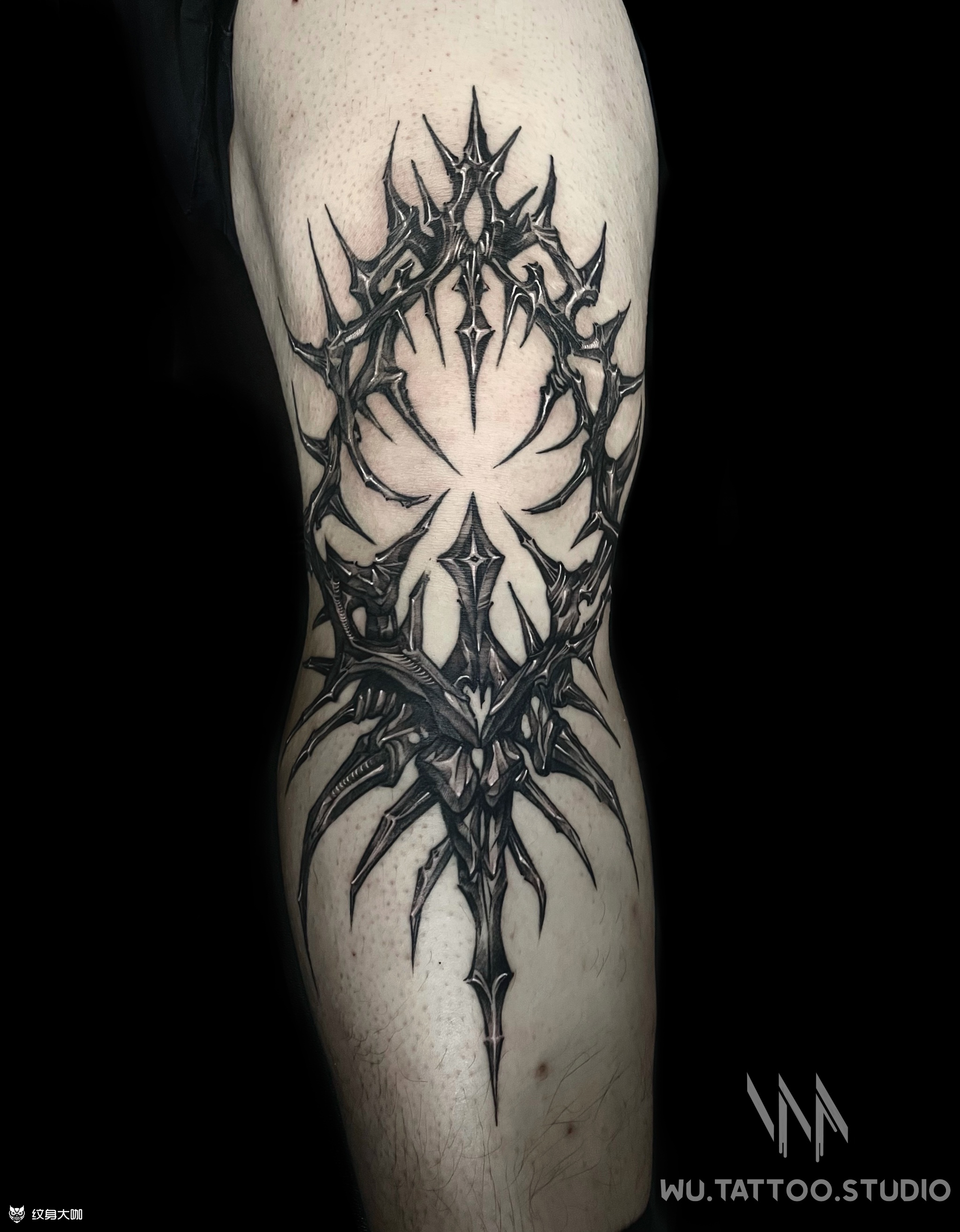 暗黑荆棘骨刺膝盖纹身_纹身图案手稿图片__thorn5的纹身作品集