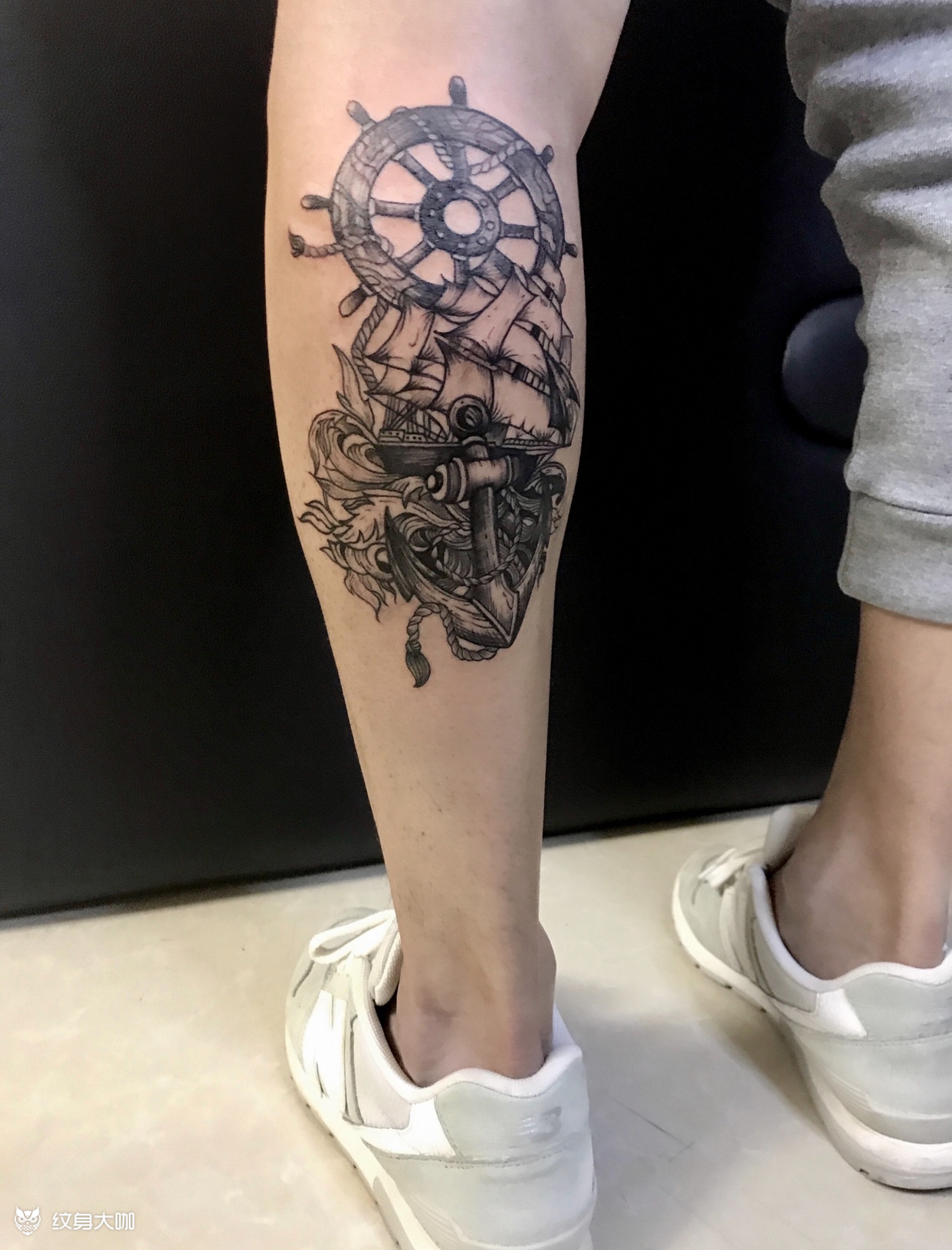 小腿-船舵铆纹身_纹身图案手稿图片_黑素的纹身作品集