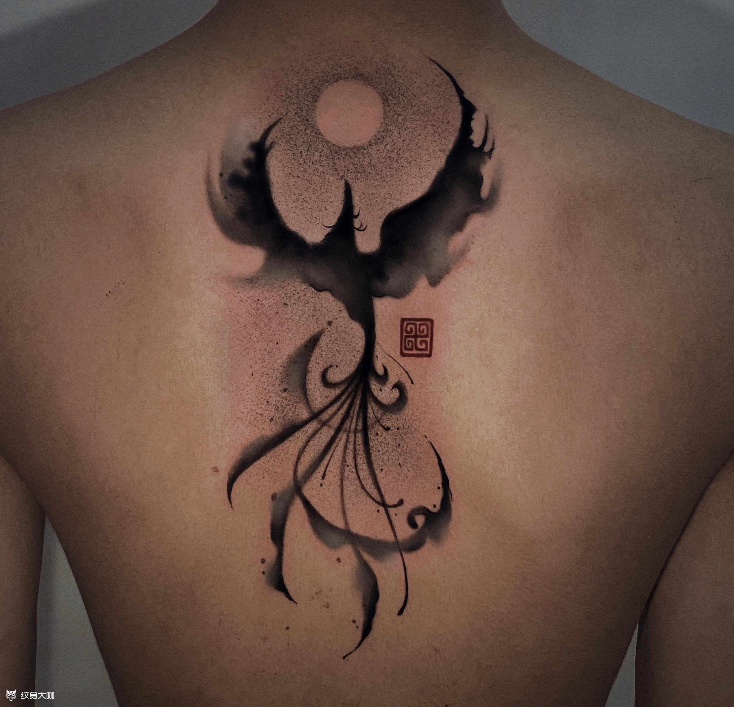 浴火重生水墨凤凰_纹身图案手稿图片_问墨的纹身作品集