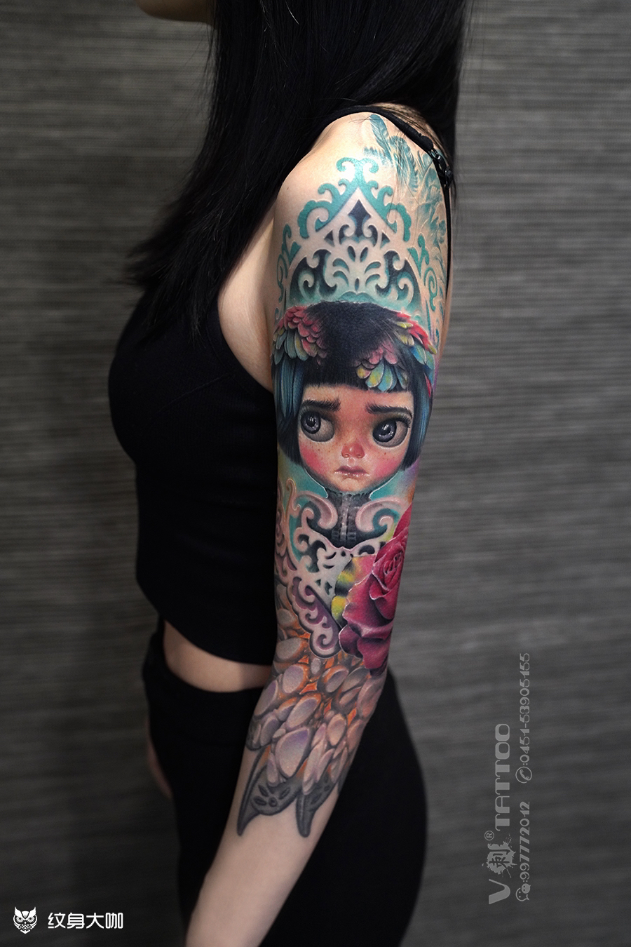 欧美翅膀重彩花臂"没有人过着_纹身吧社区 - 纹身大咖