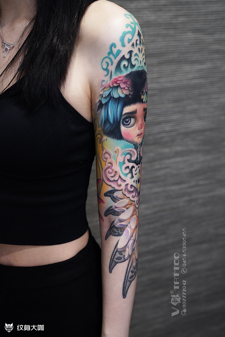 欧美翅膀重彩花臂"没有人过着_纹身吧社区 - 纹身大咖