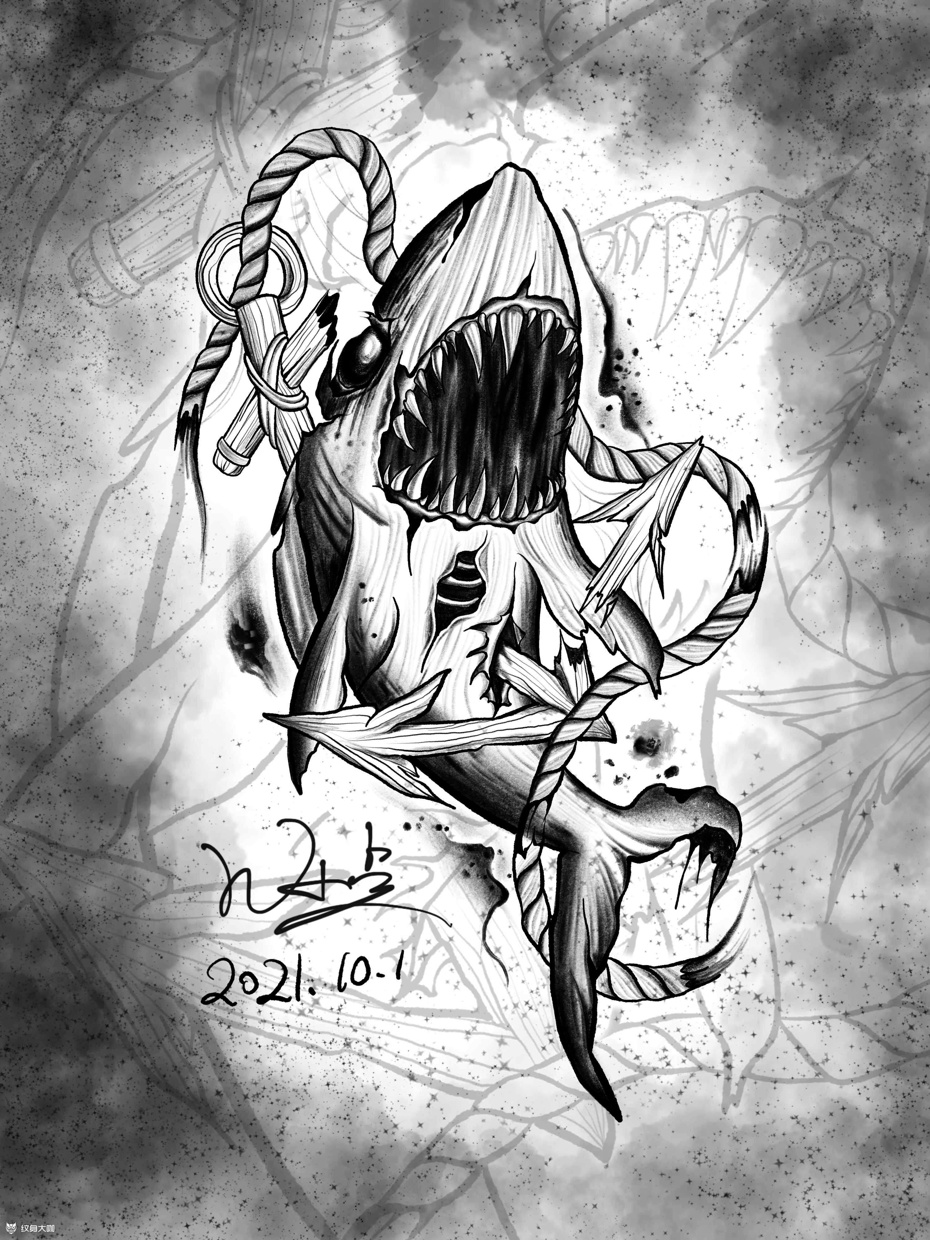 鲨鱼_纹身图案手稿图片_点点的纹身作品集