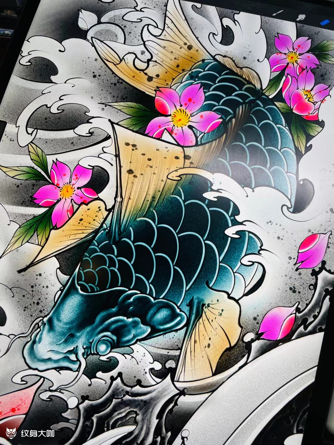 招财鲤鱼_纹身图案手稿图片_封建文的纹身作品集