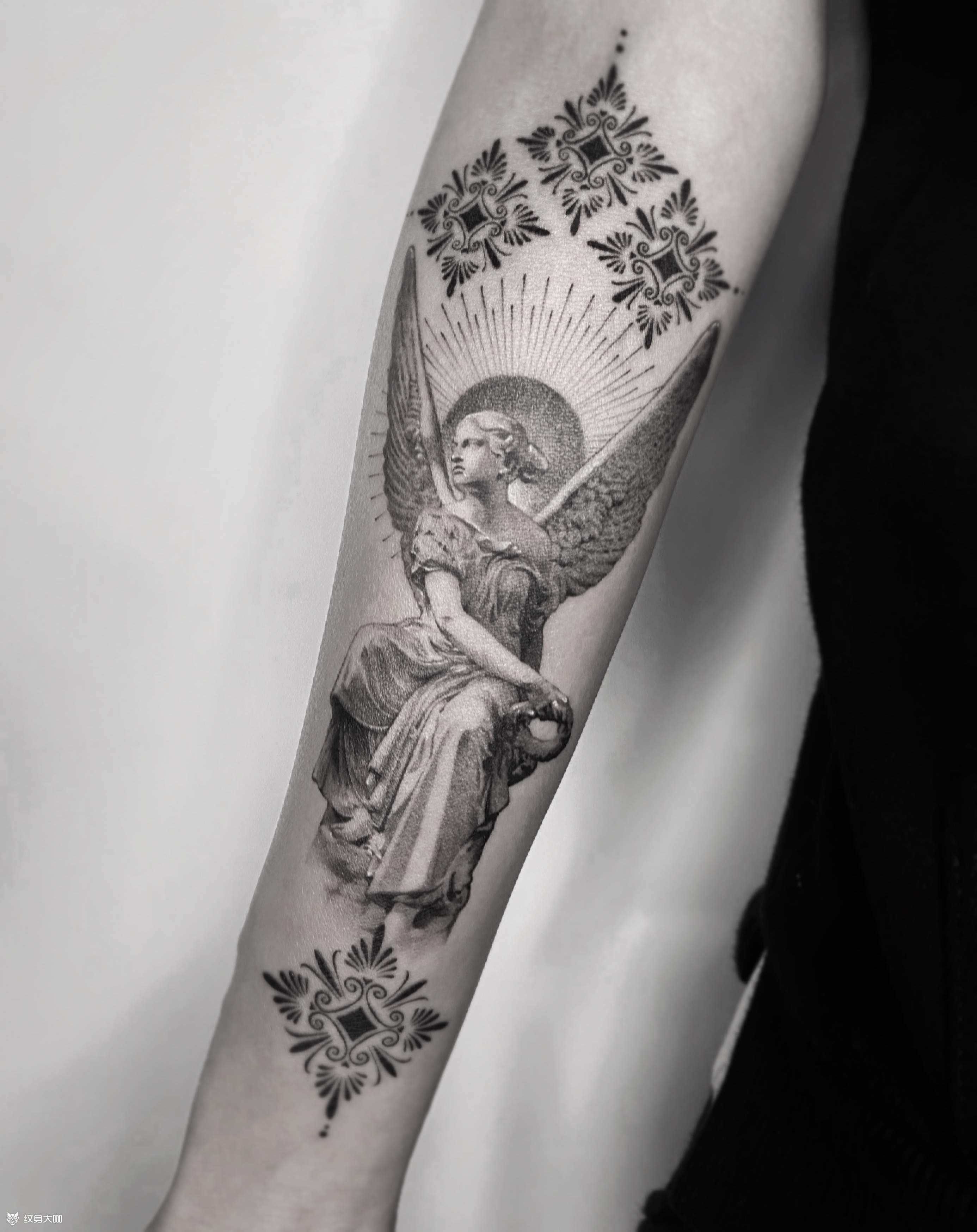 天使纹身手稿花臂图片
