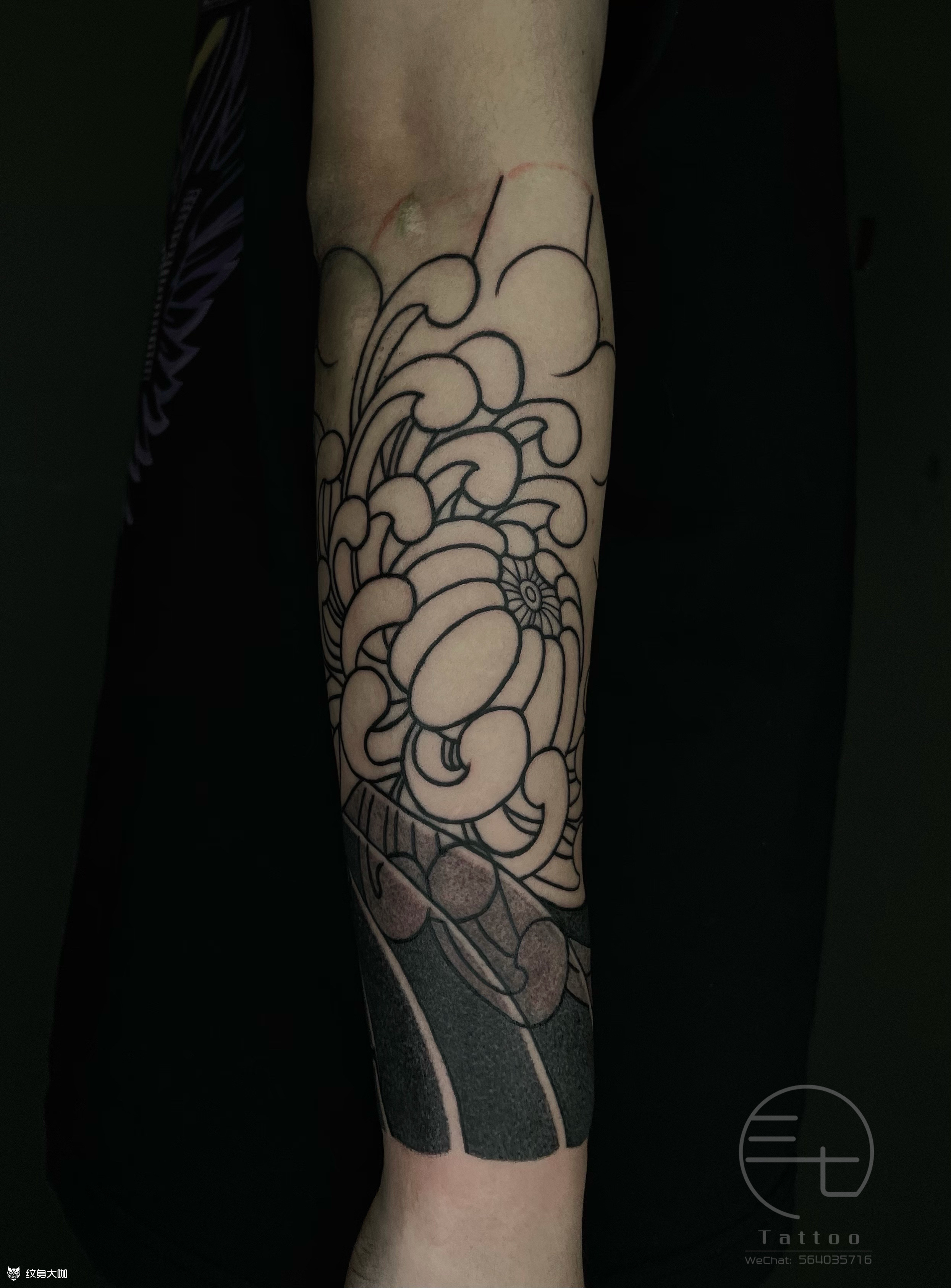老传统菊花小臂未完_纹身图案手稿图片_楽七的纹身作品集