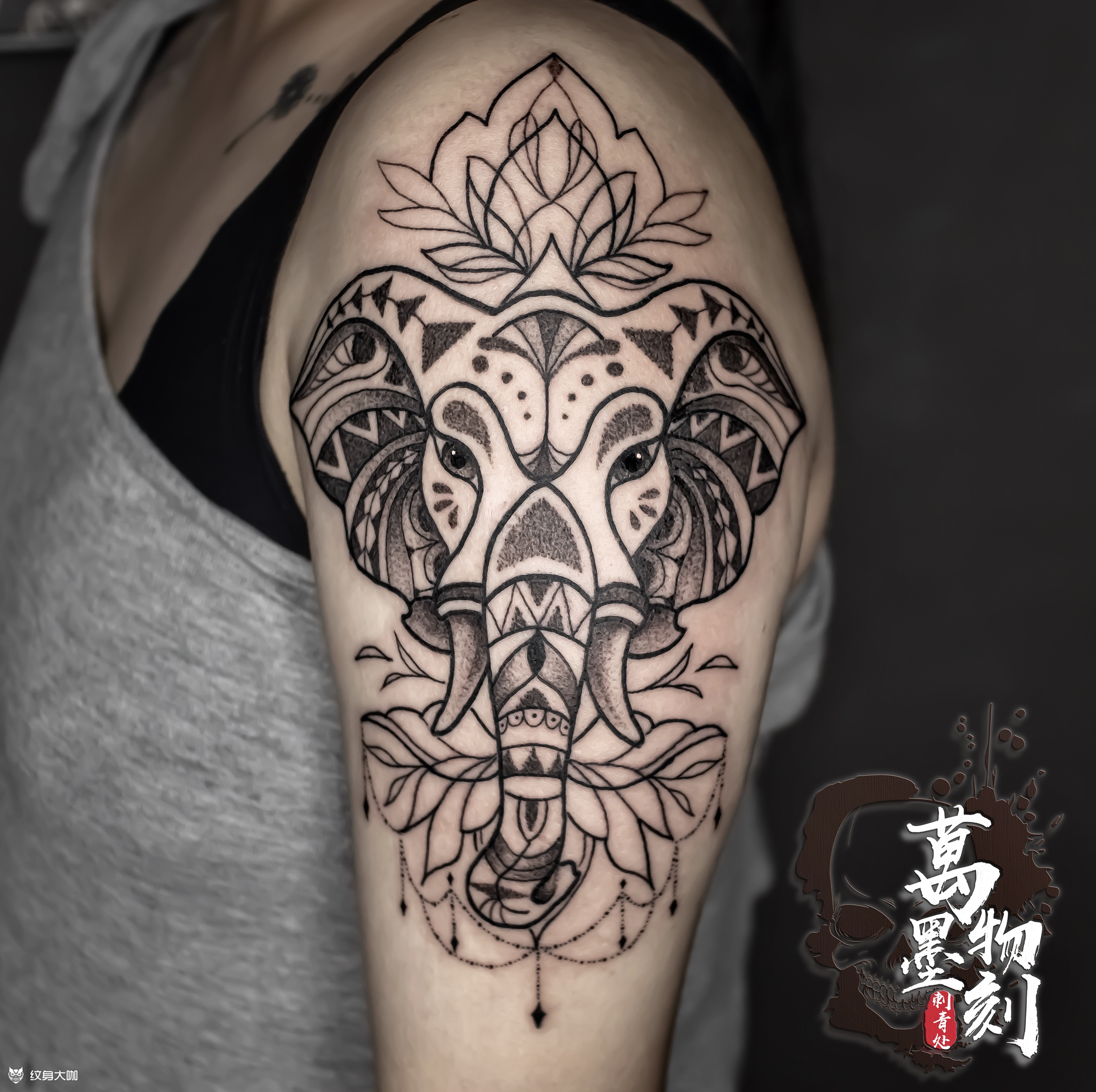 梵花大象_纹身图案手稿图片_陈凡的纹身作品集