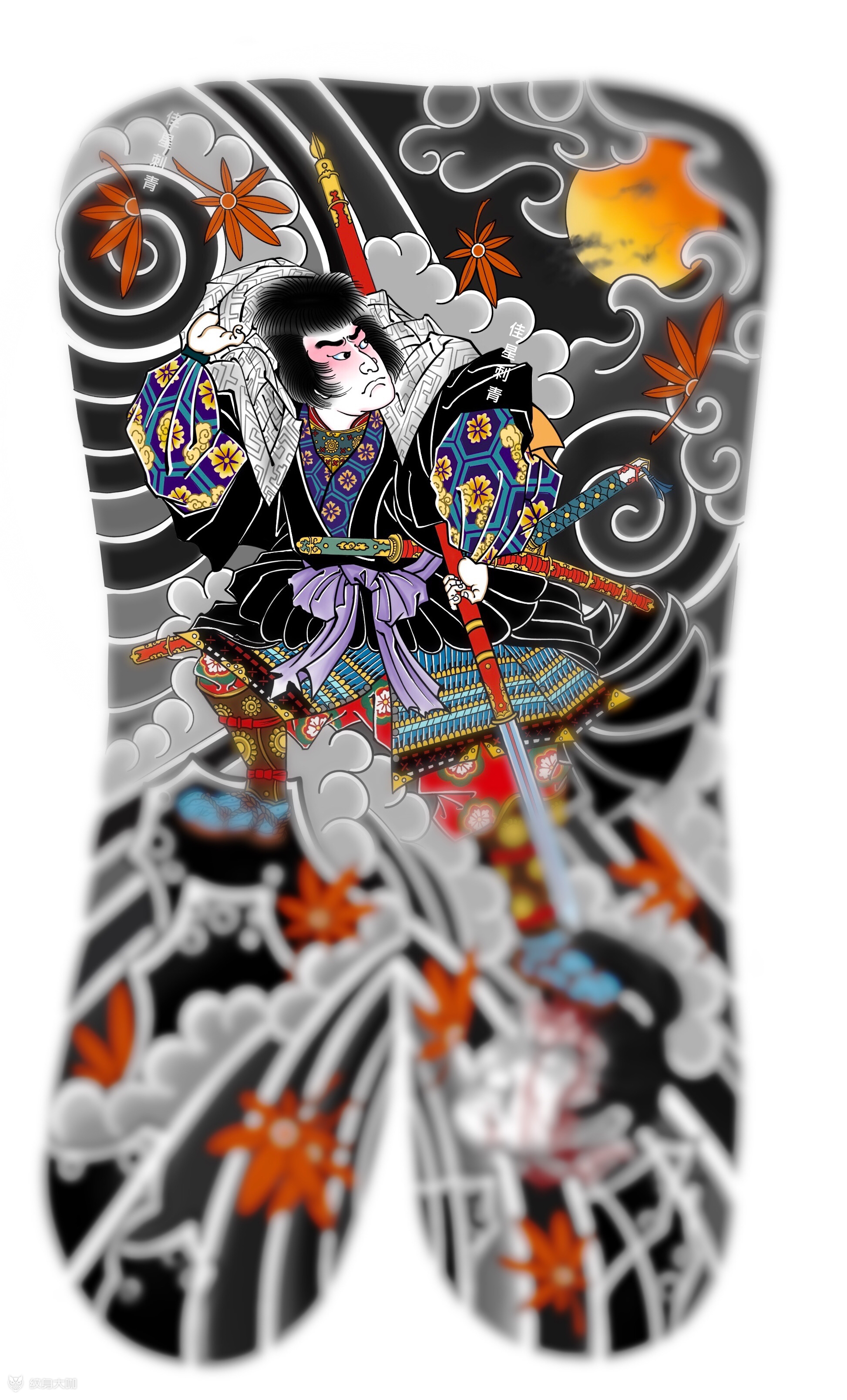 老传统满背手稿完成_纹身图案手稿图片_魏佳星的纹身作品集