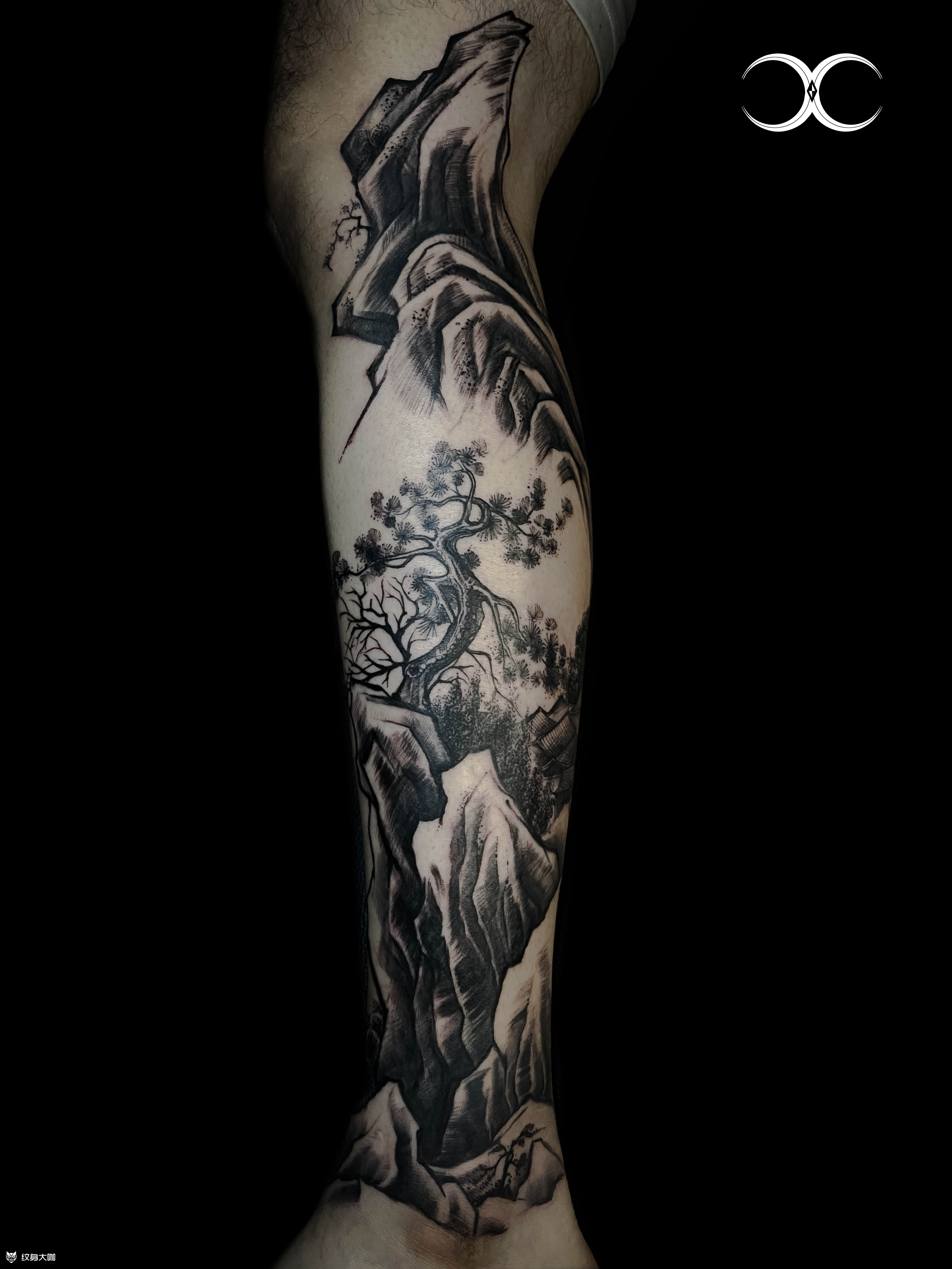 山水花腿_纹身图案手稿图片_李纹肆的纹身作品集