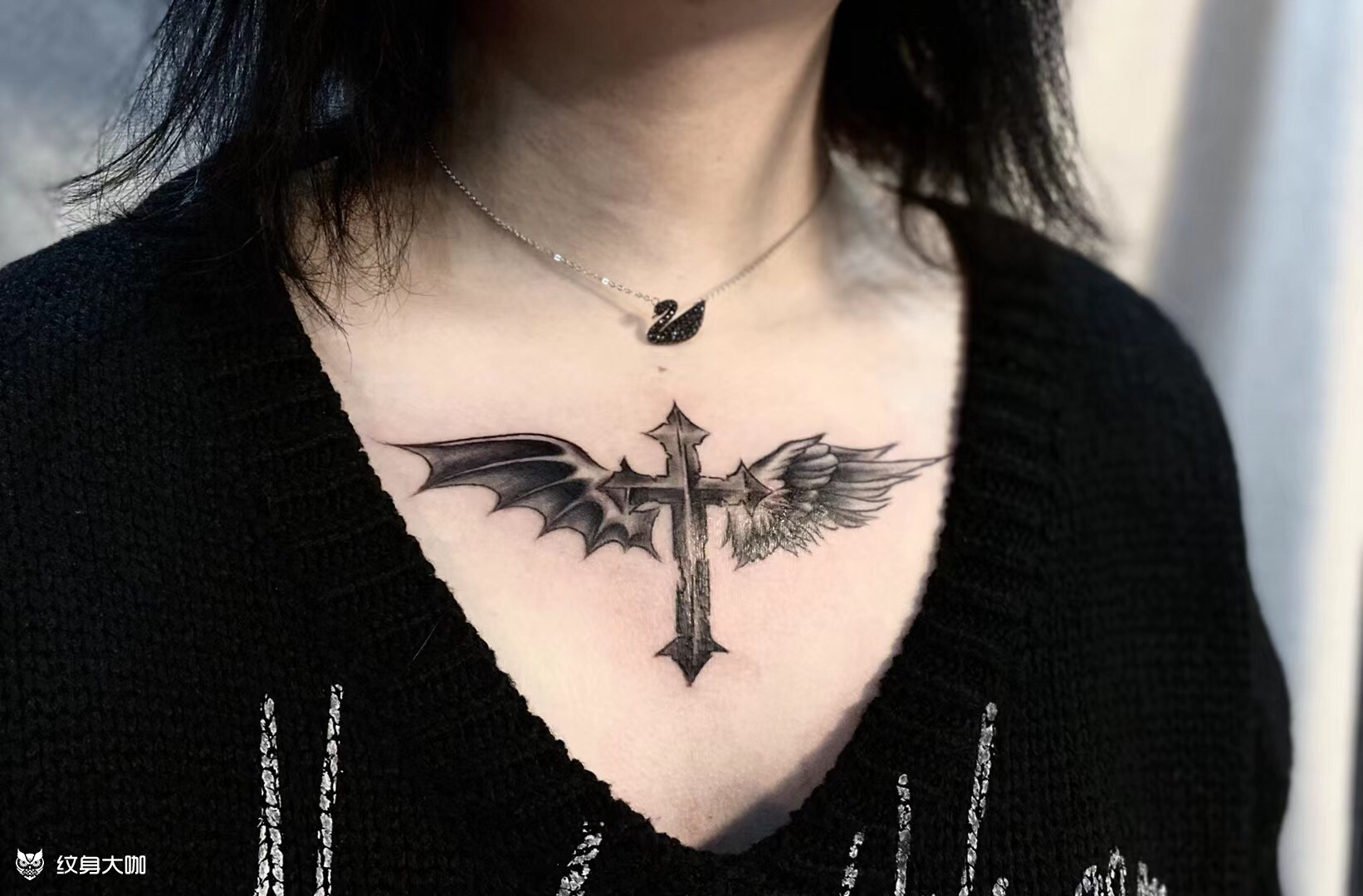 魔鬼天使十字架_纹身图案手稿图片_玩的就是性价比的纹身作品集