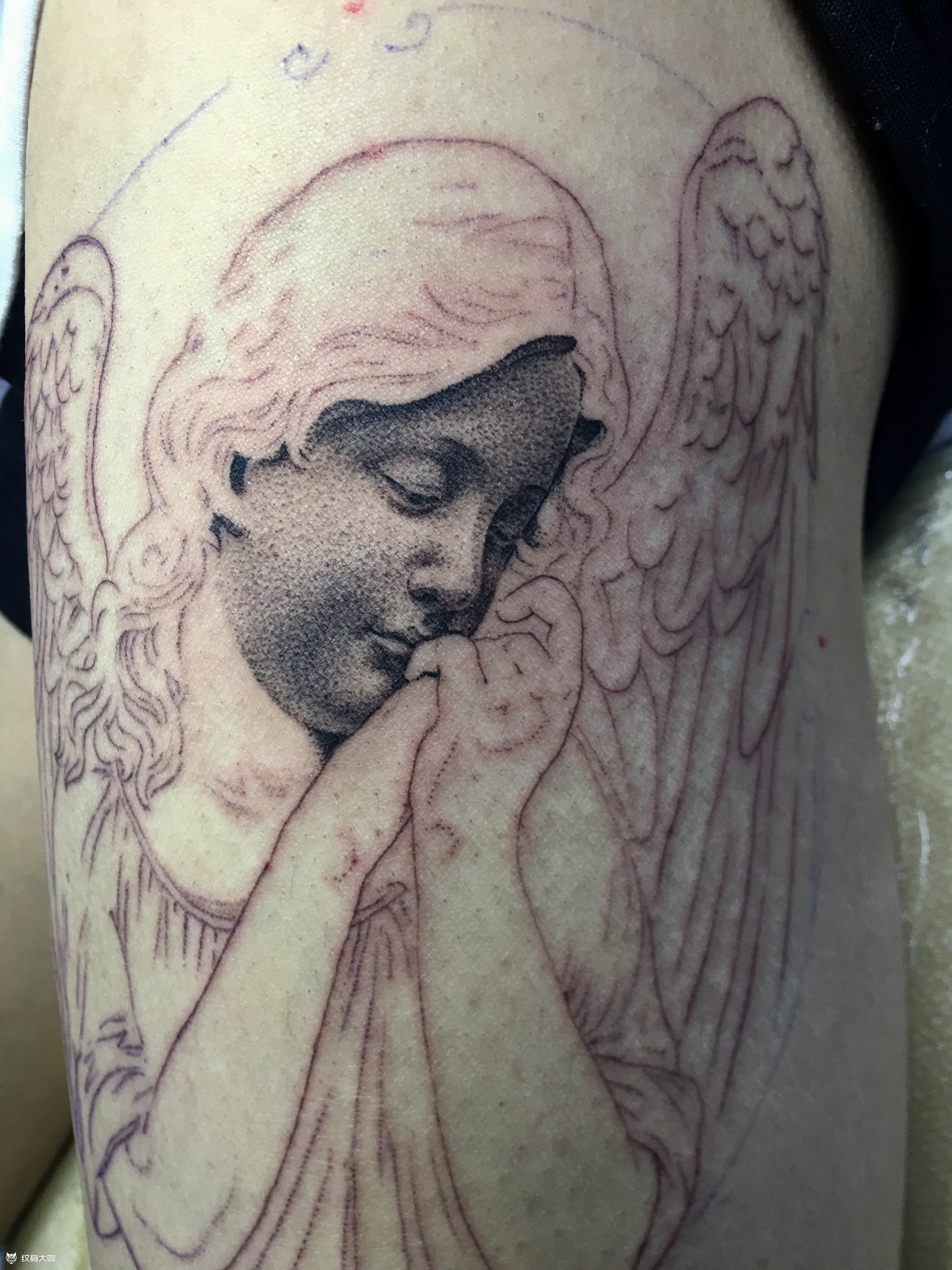 天使浮雕,点刺质感_纹身吧社区 - 纹身大咖