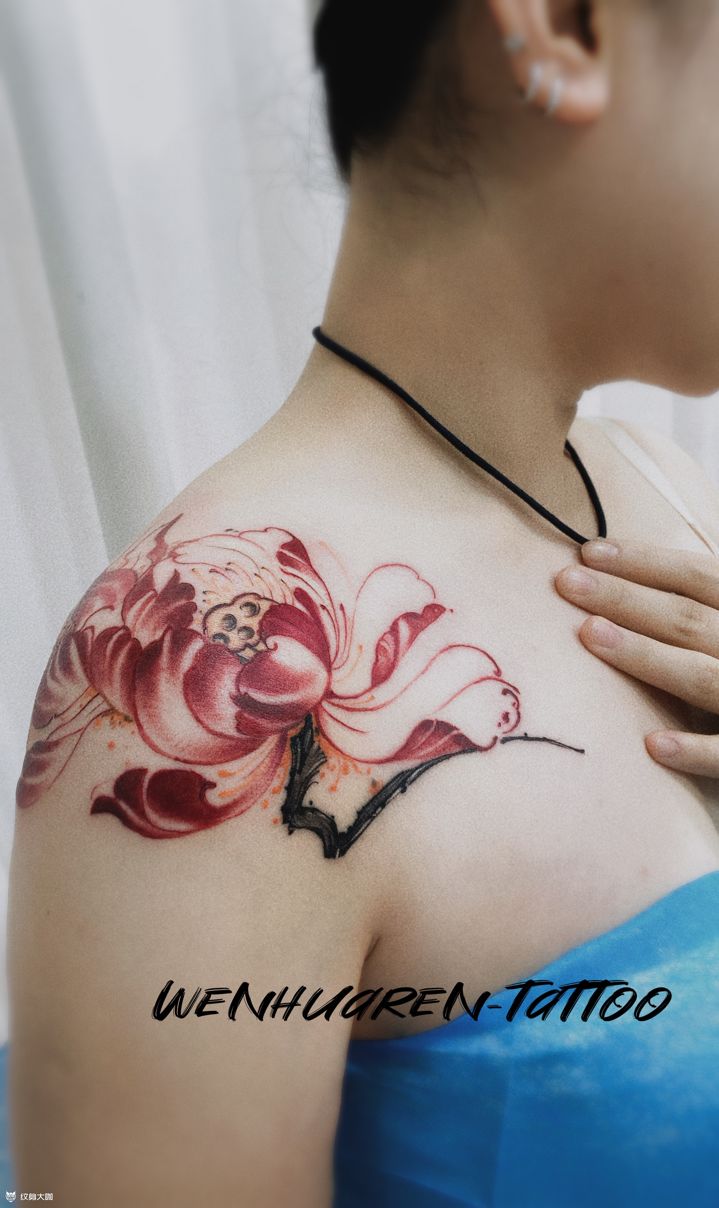 包肩荷花_纹身图案手稿图片_纹化人的纹身作品集