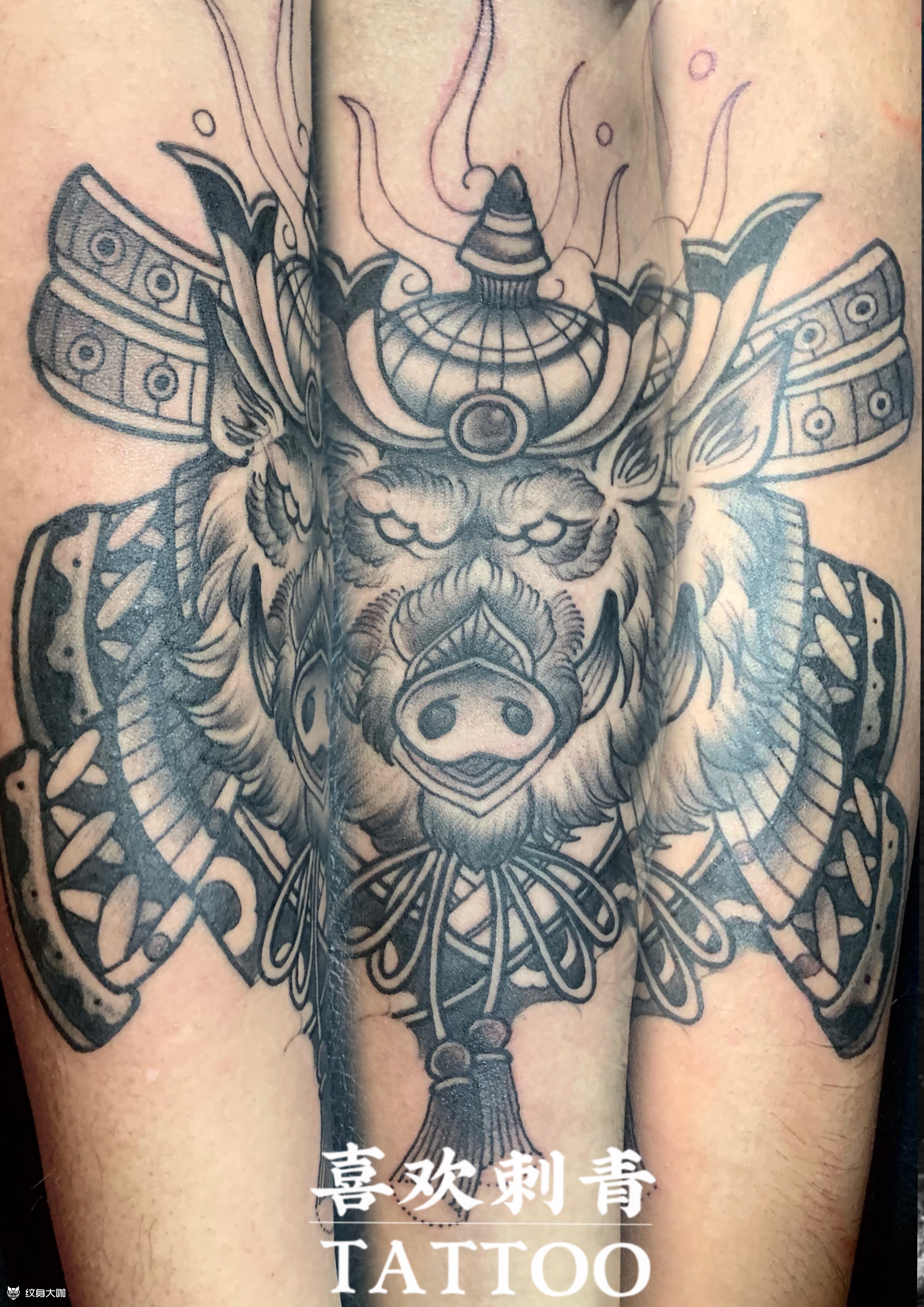 武士生肖猪_纹身图案手稿图片_姚蕾的纹身作品集