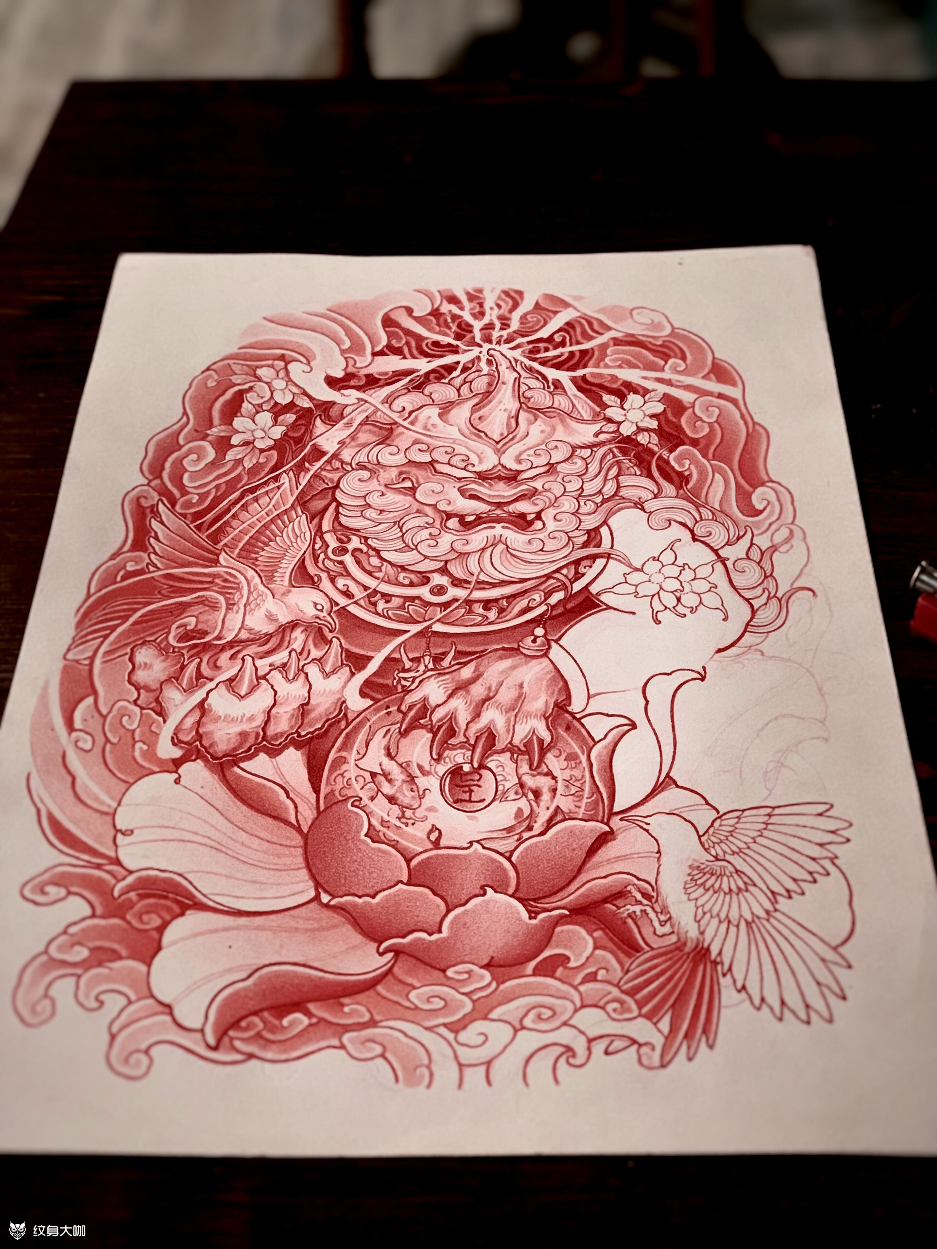 唐狮稿未完_纹身图案手稿图片_张呈艺的纹身作品集