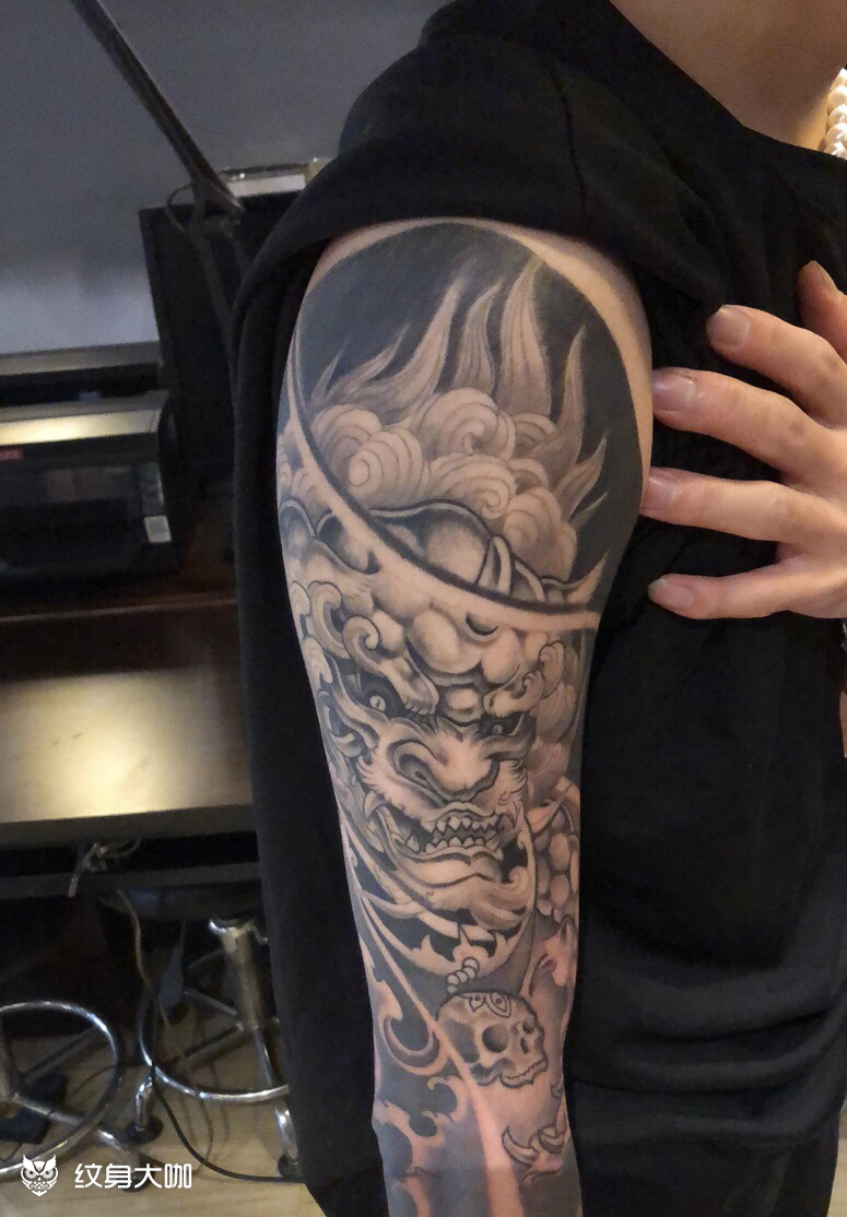 花臂唐狮客人的花臂恢复后的效_纹身吧社区 - 纹身大咖