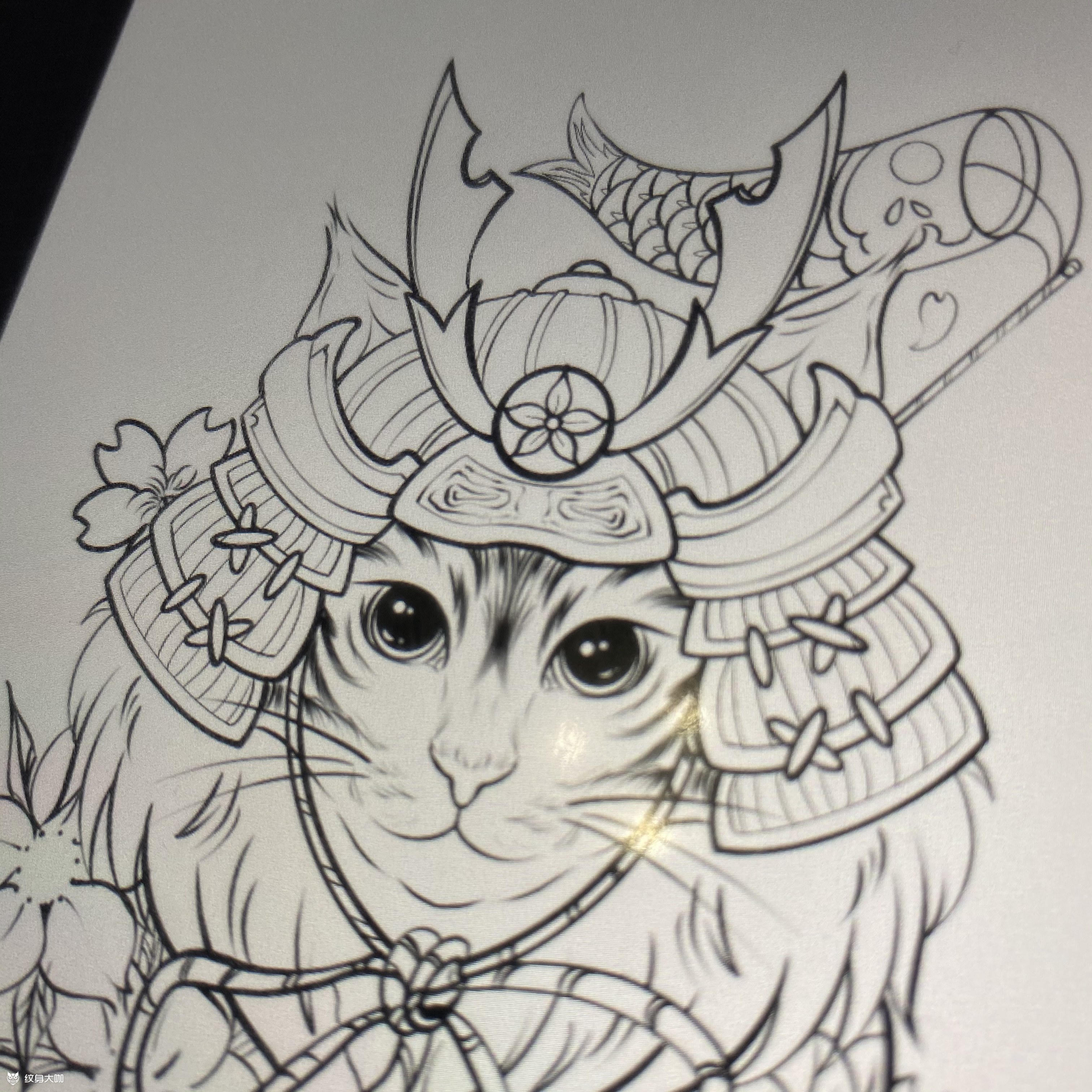 武士猫_纹身图案手稿图片_pink pineapple的纹身作品集