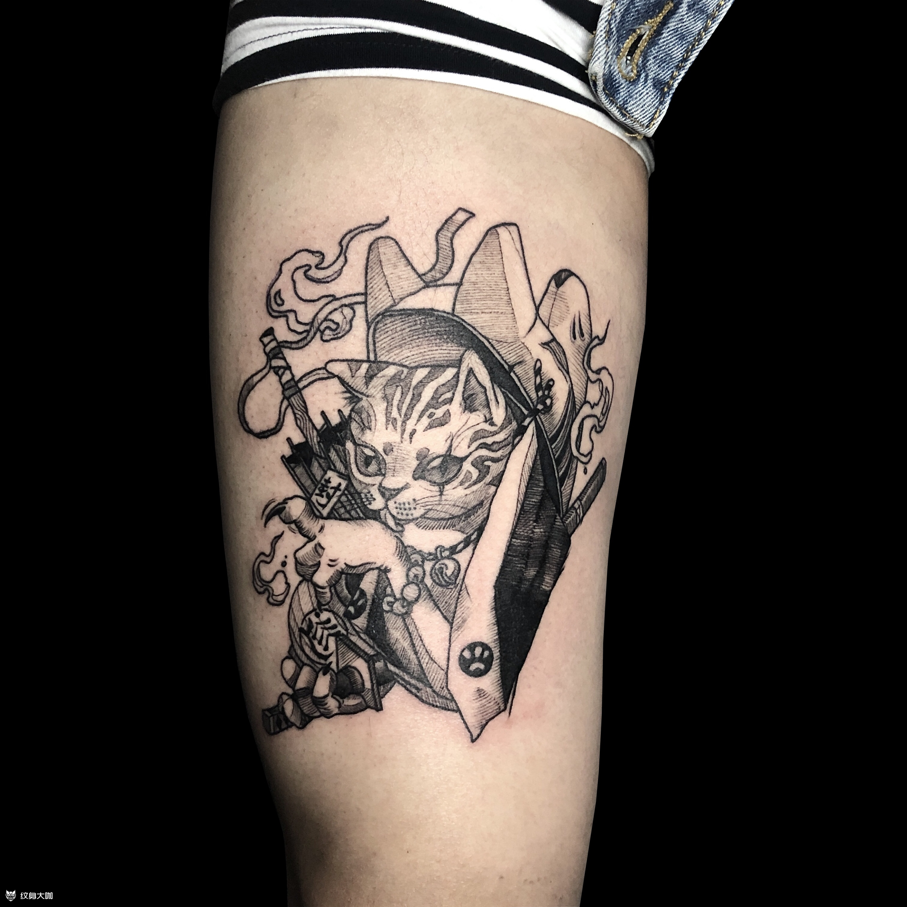 猫武士_纹身图案手稿图片_饶琦的纹身作品集