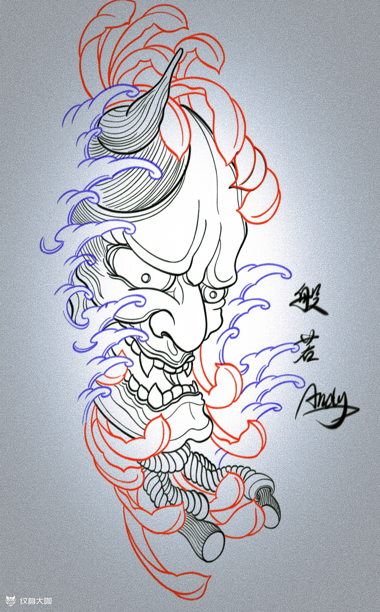 7415设计手稿:般若 (花臂)74_纹身吧社区 - 纹身大咖