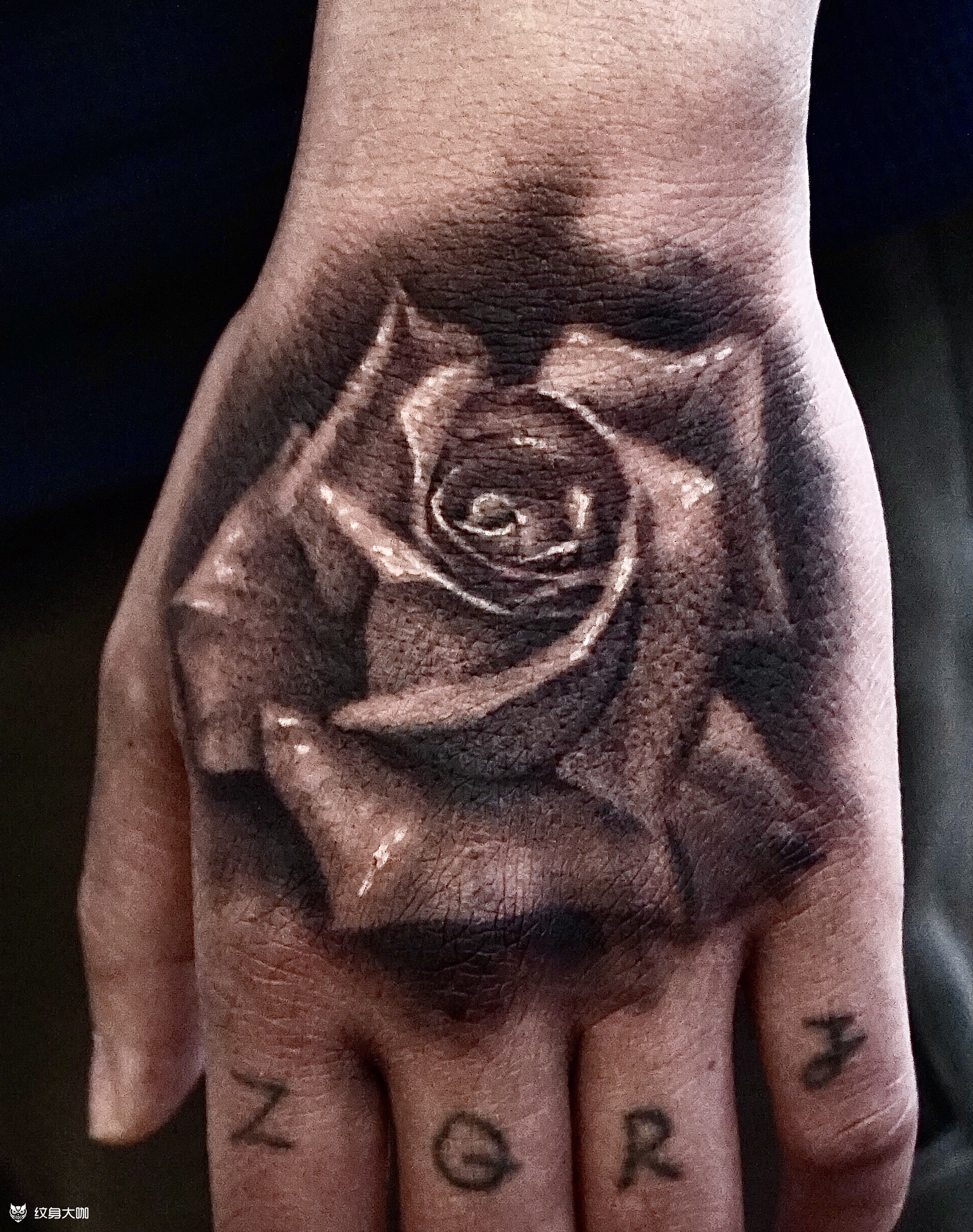 玫瑰_手部欧美写实纹身图案大全 - 纹身大咖