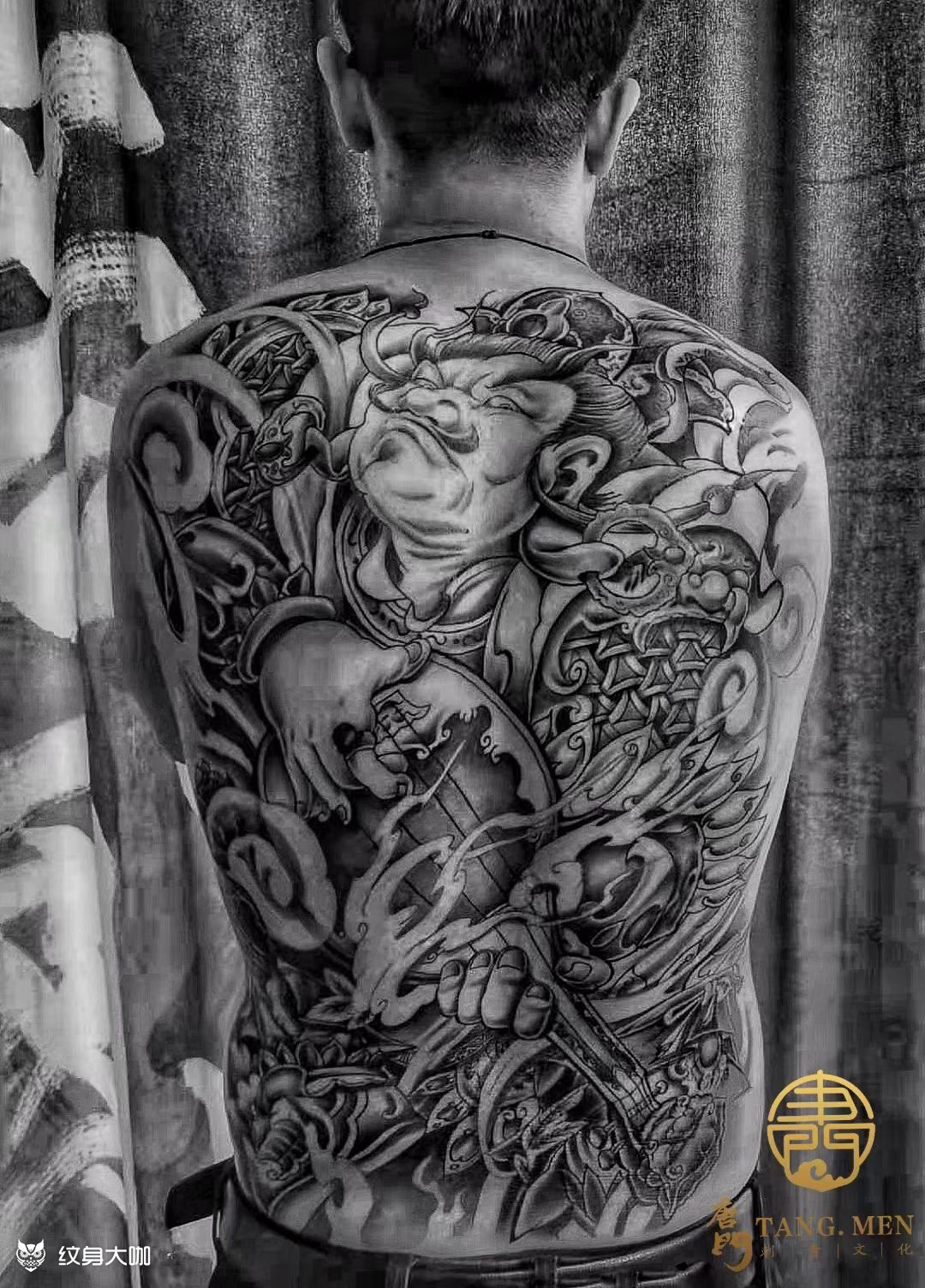 满背四大天王_纹身图案手稿图片_唐门的纹身作品集