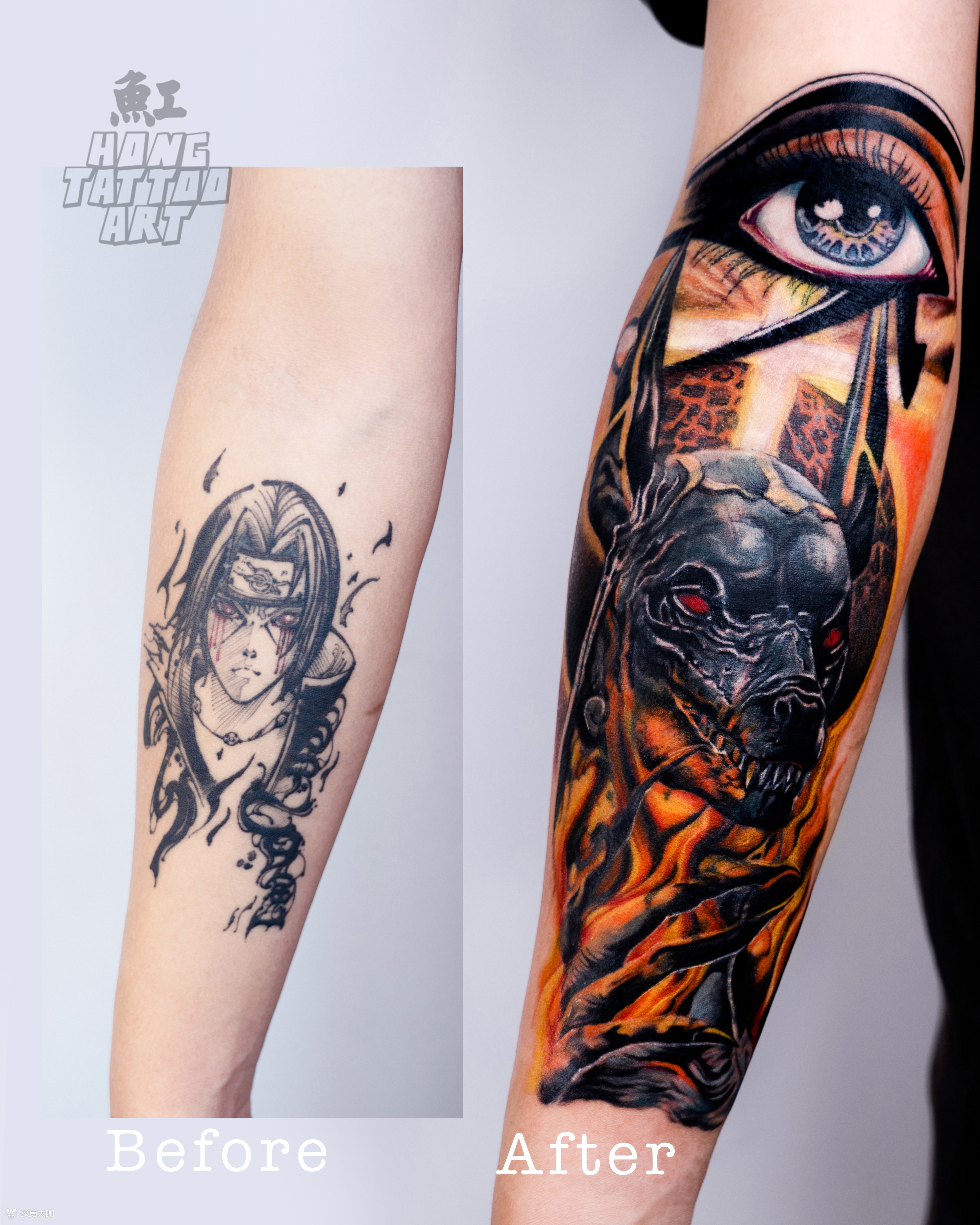 阿努比斯&荷鲁斯之眼_纹身图案手稿图片_魟tattoo的纹身作品集